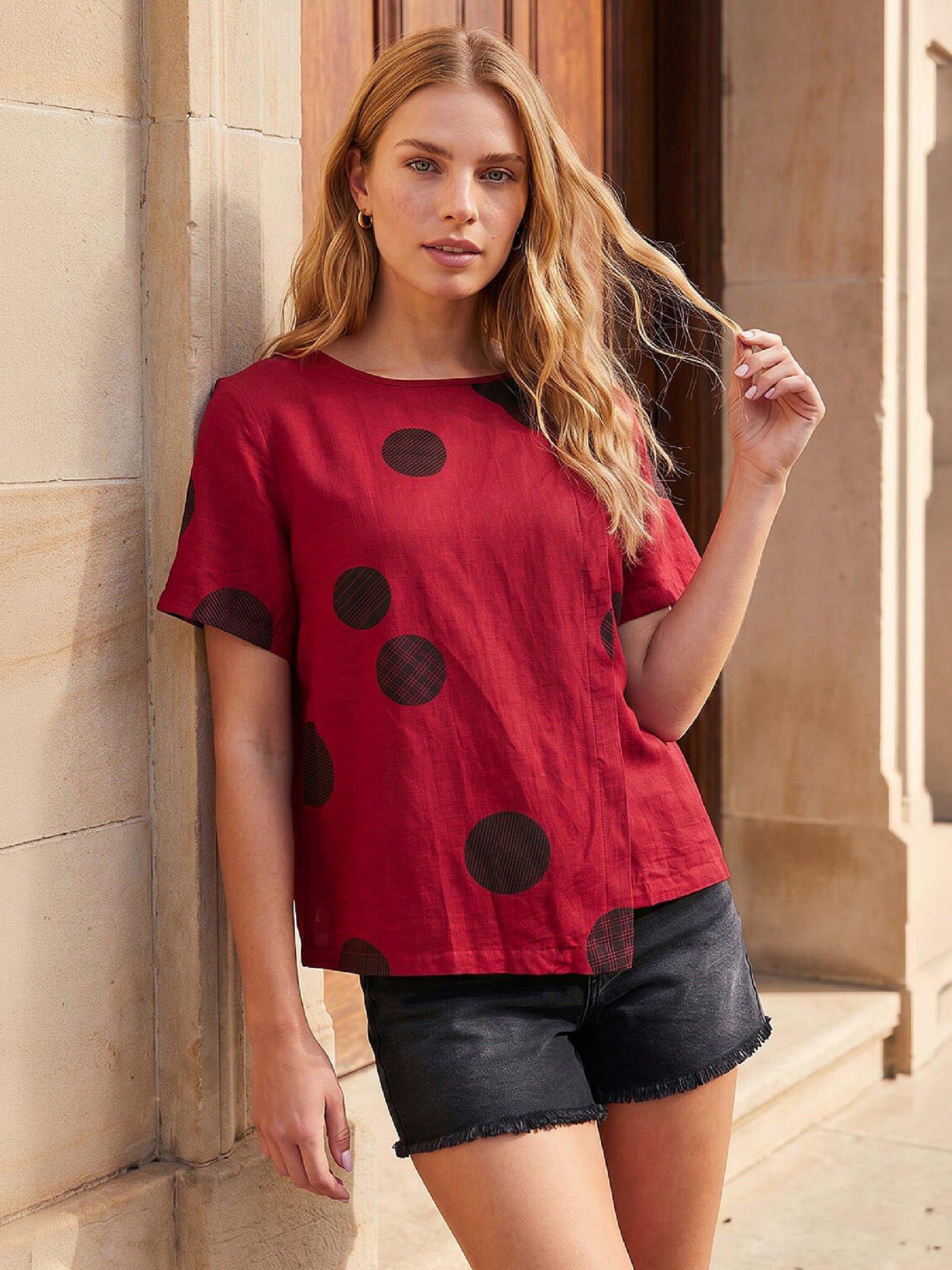 Roman Women's Spot Print Asymmetric Top in Red | Size: 20 - Image 7