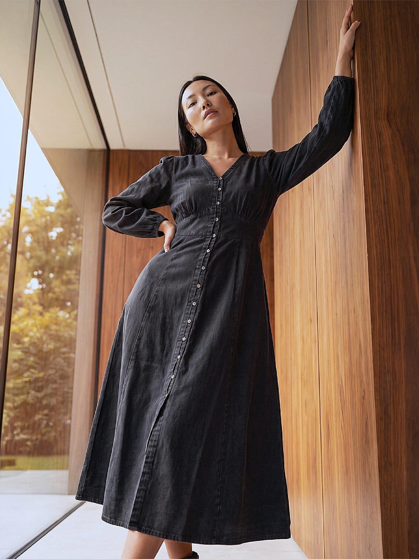 Roman Women's Button Through Midi Dress in Black | Size: 14 - Image 2