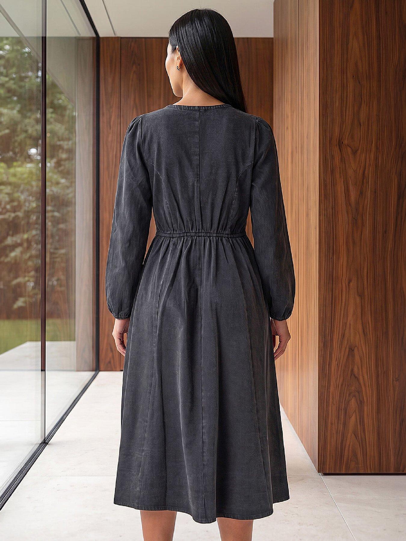 Image 3 of 4 of Roman Womens Button Through Midi Dress - Black