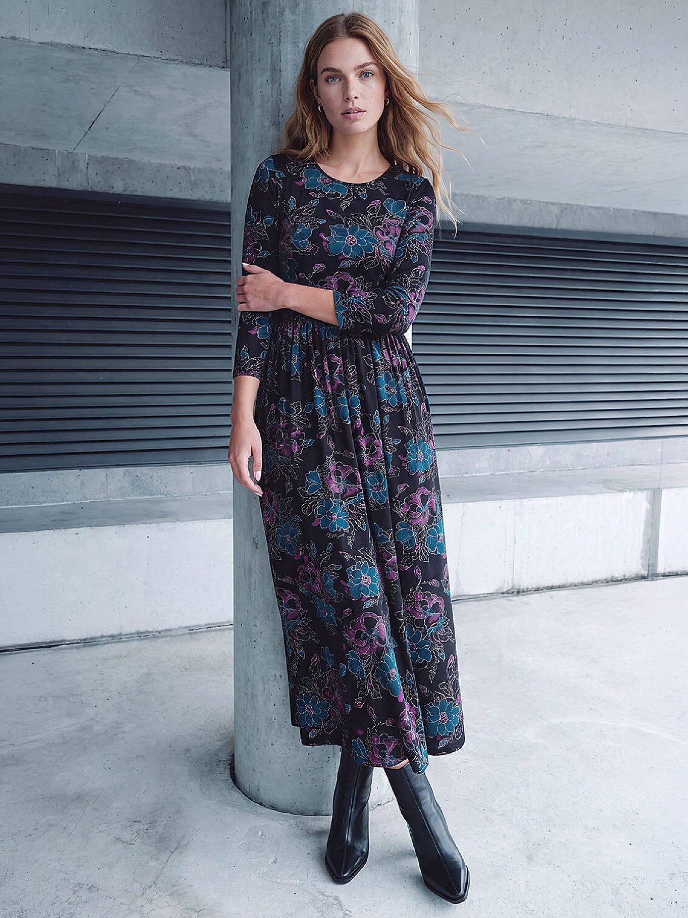 Image 4 of 4 of Roman Womens Stretch Waist Midi Dress - Black