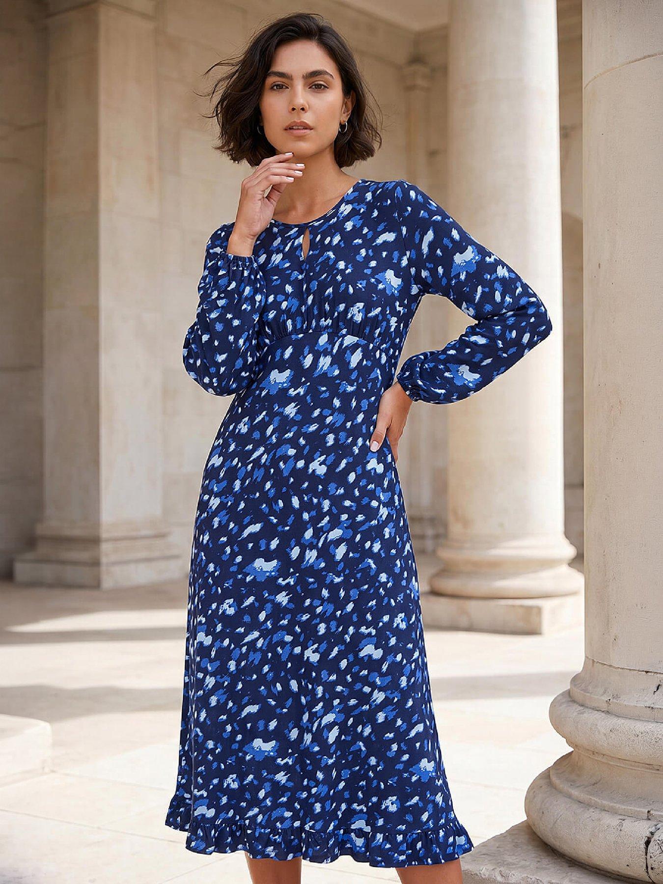 Roman Women's Abstract Keyhole Dress in Blue | Size: 10 - Image 6