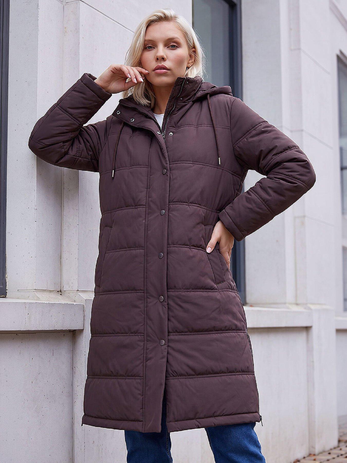Image 1 of 4 of Roman Womens Petite Puffer Coat - Brown