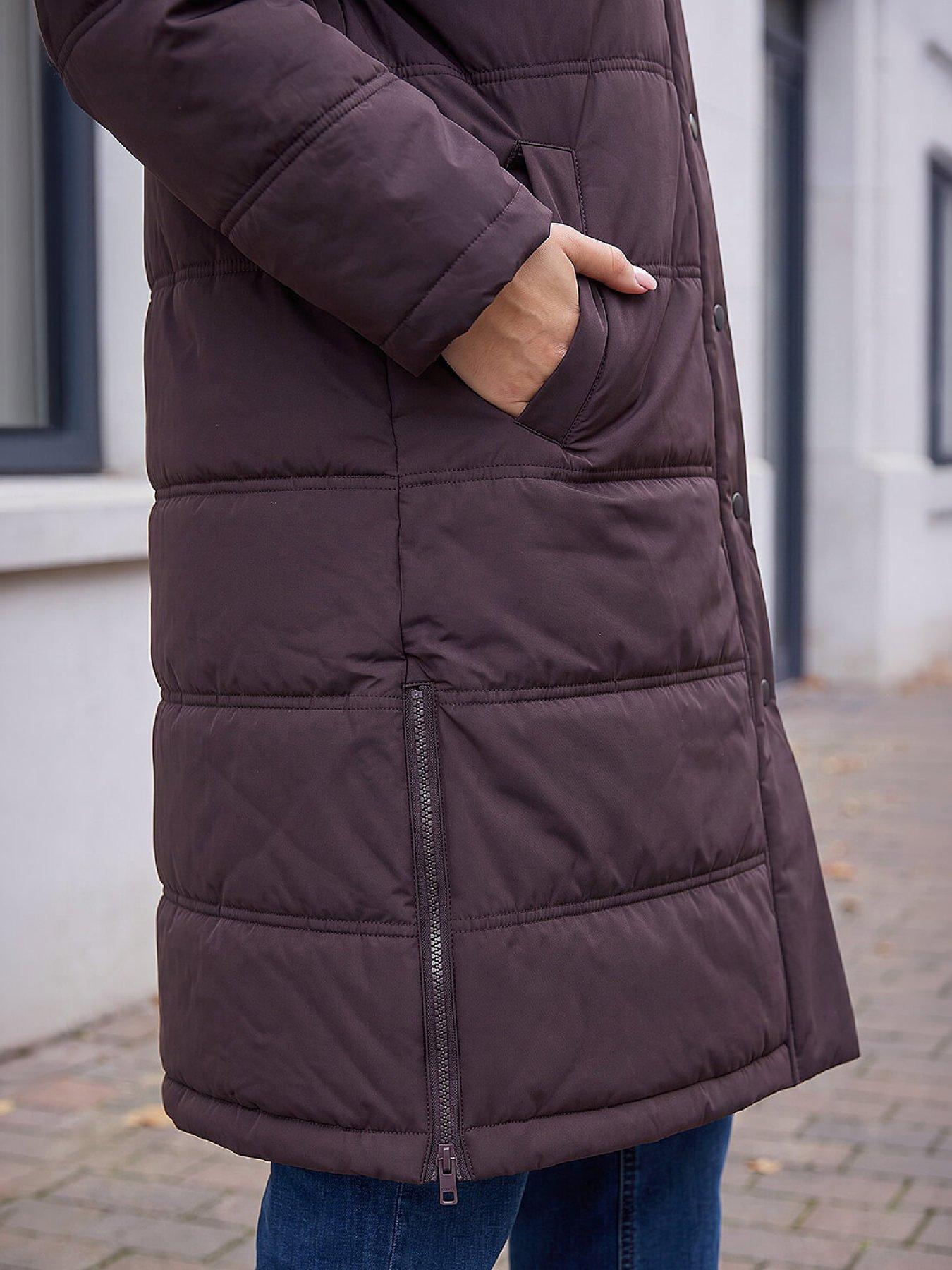 Image 4 of 4 of Roman Womens Petite Puffer Coat - Brown