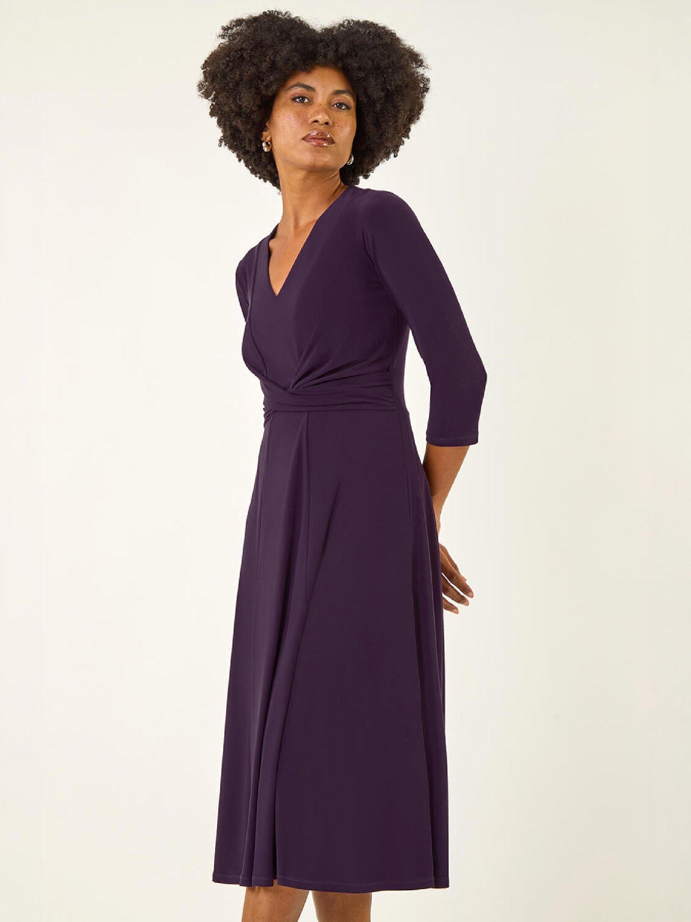 Roman Women's Stretch Crossover Midi Dress in Purple | Size: 10 - Image 3