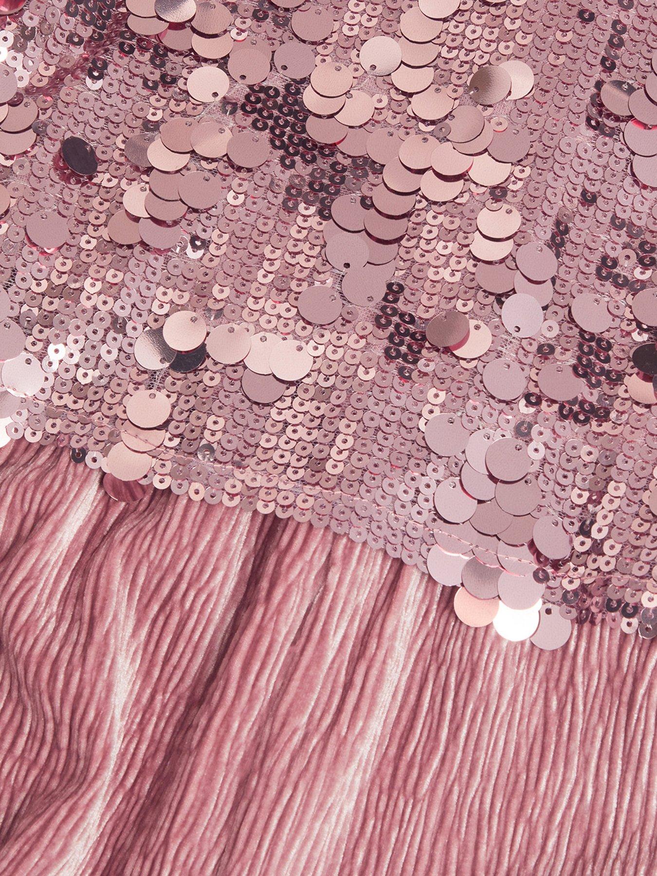 Image 4 of 4 of Monsoon Girls Eira Sequin Bodice Velvet Wide Leg Jumpsuit - Pink