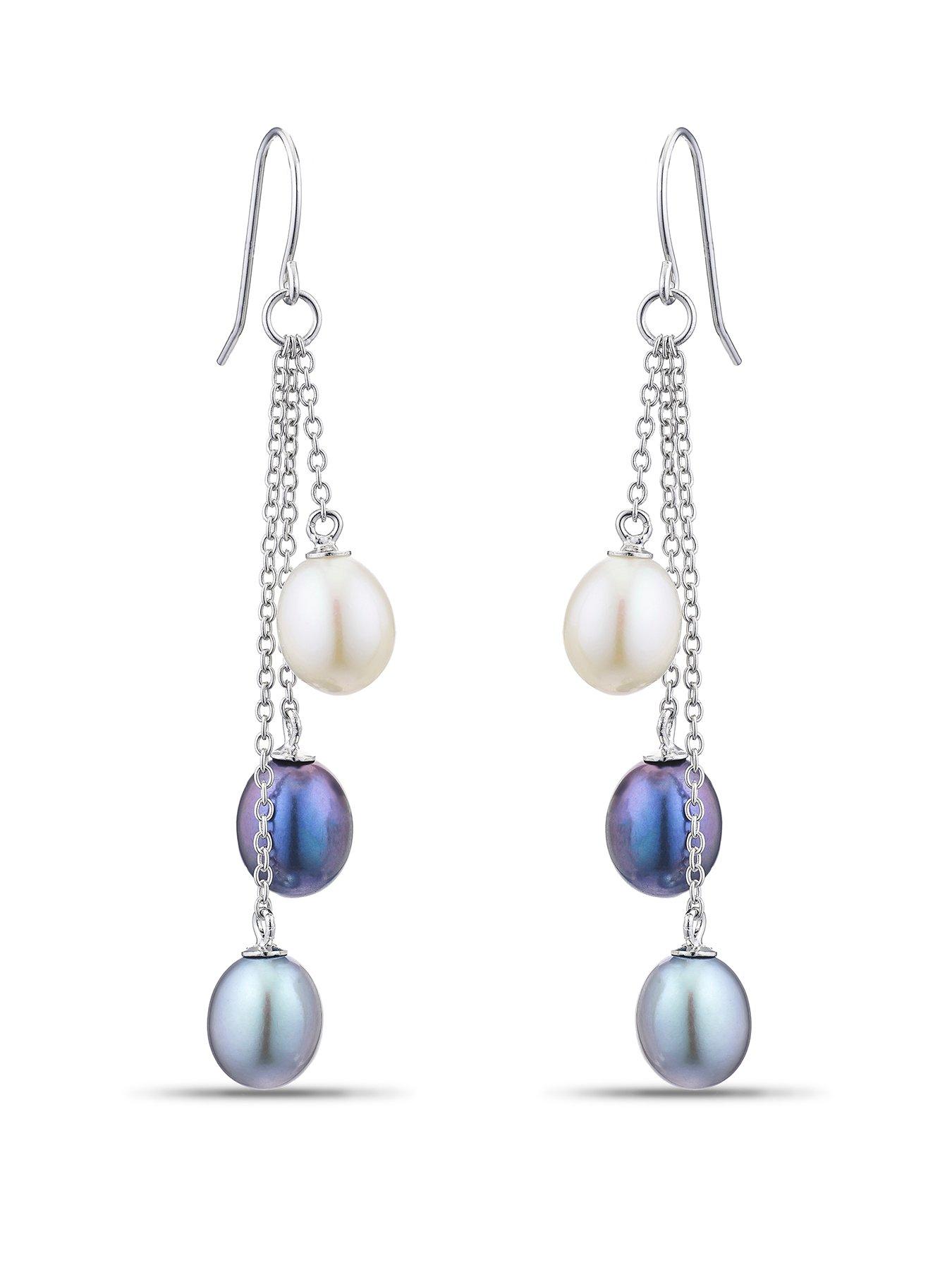 Image 1 of 2 of Ernest Jones Womens Trio Pearl Hook Drop Earrings - Silver