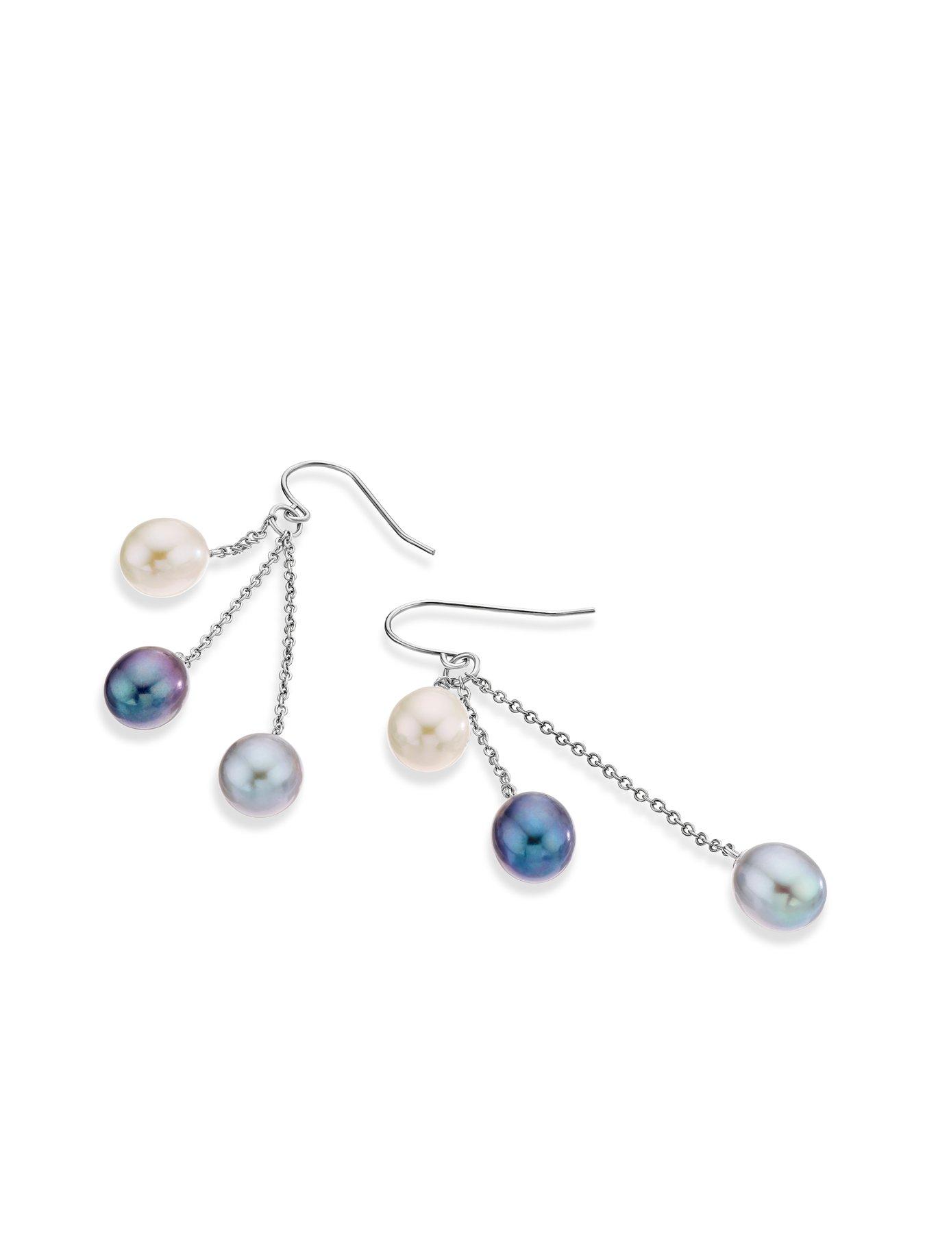 Image 2 of 2 of Ernest Jones Womens Trio Pearl Hook Drop Earrings - Silver