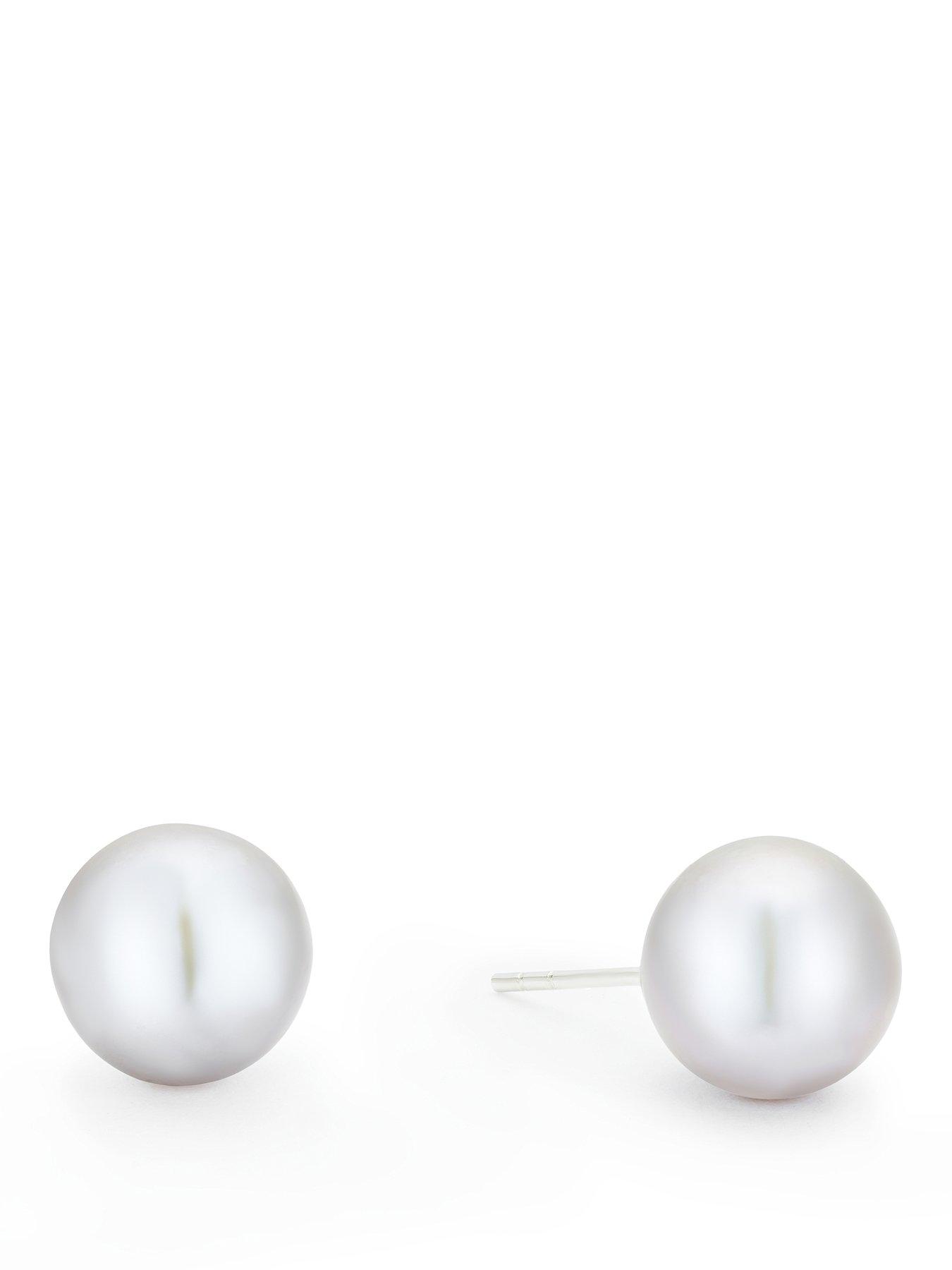 Image 1 of 2 of Ernest Jones Womens 8mm Grey Pearl Sterling Silver Stud Earrings - One Colour