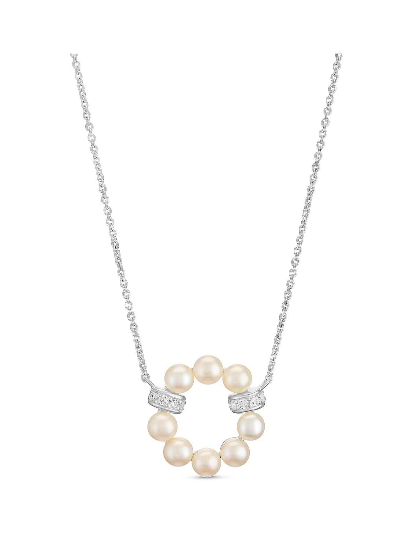 Image 1 of 3 of Ernest Jones Womens Circle Freshwater Pearl Pendant Necklace - Silver