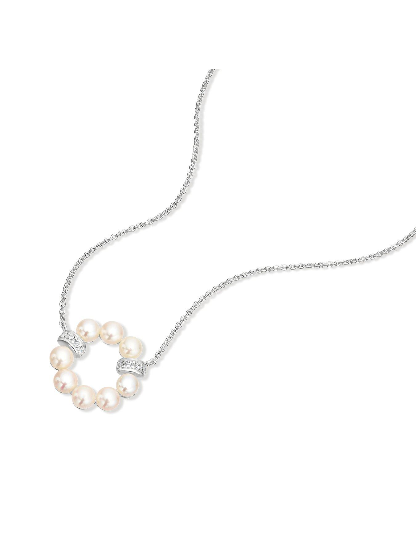 Image 2 of 3 of Ernest Jones Womens Circle Freshwater Pearl Pendant Necklace - Silver