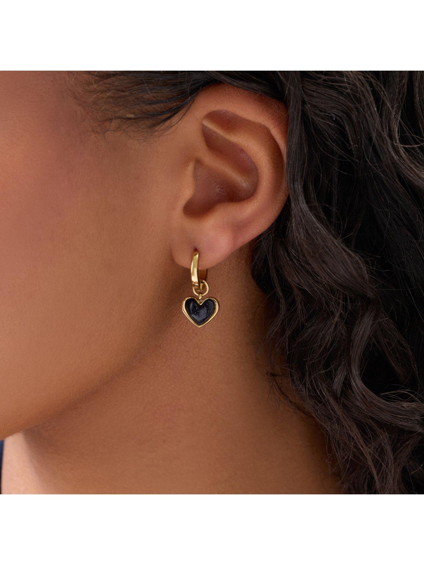 Image 2 of 6 of Abbott Lyon Womens Blue Sandstone Heart Huggie Hoop Earrings - Gold