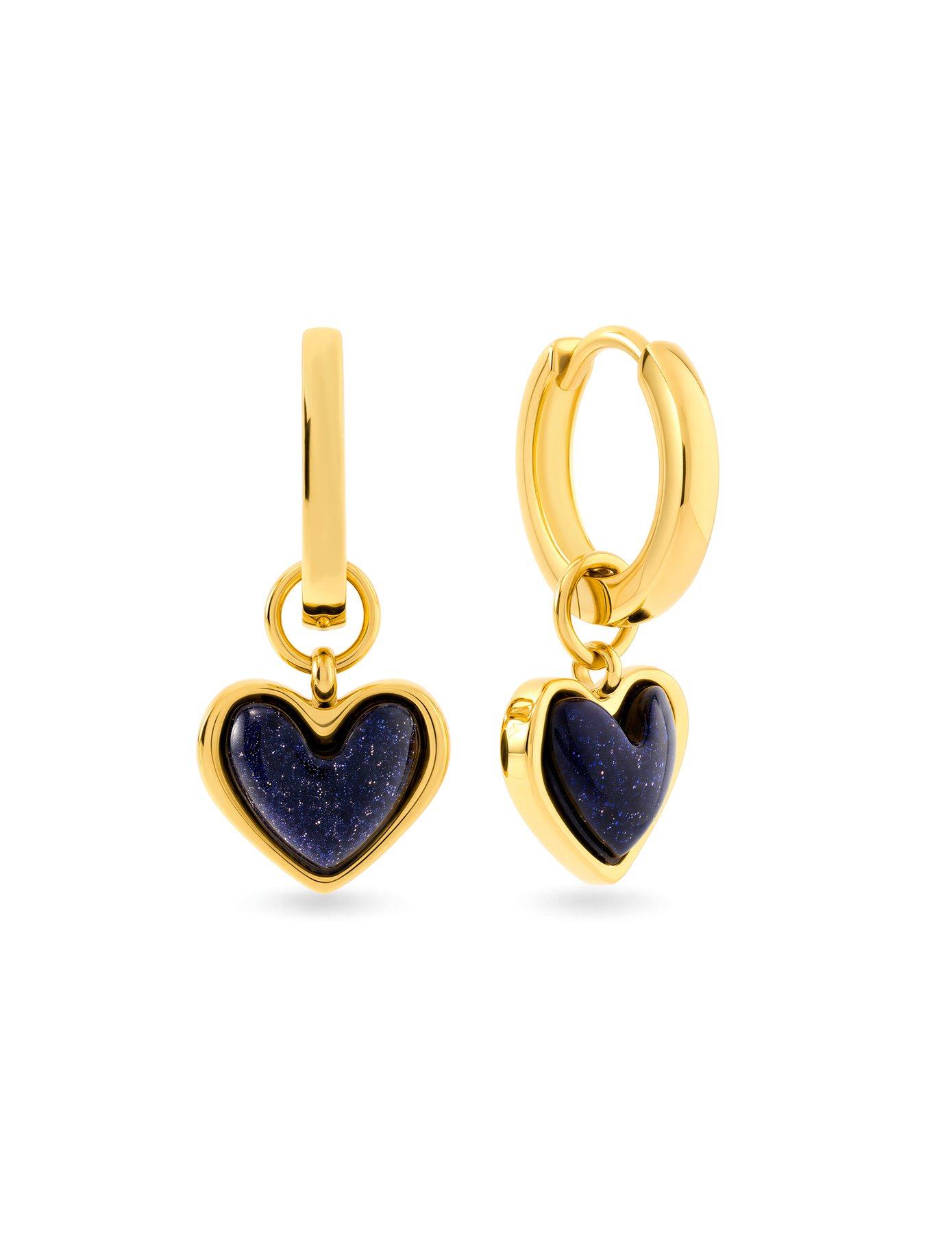 Image 3 of 6 of Abbott Lyon Womens Blue Sandstone Heart Huggie Hoop Earrings - Gold