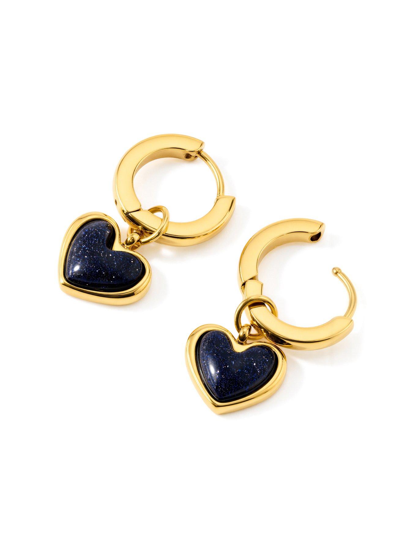 Image 4 of 6 of Abbott Lyon Womens Blue Sandstone Heart Huggie Hoop Earrings - Gold