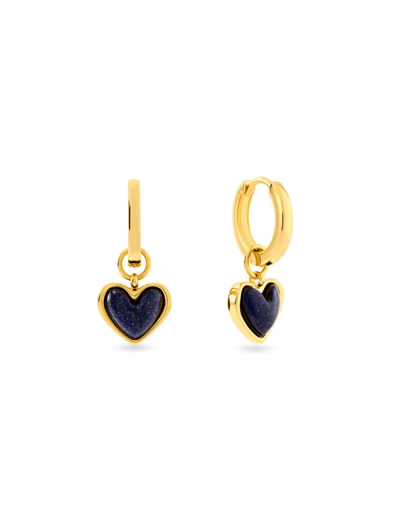 Image 5 of 6 of Abbott Lyon Womens Blue Sandstone Heart Huggie Hoop Earrings - Gold
