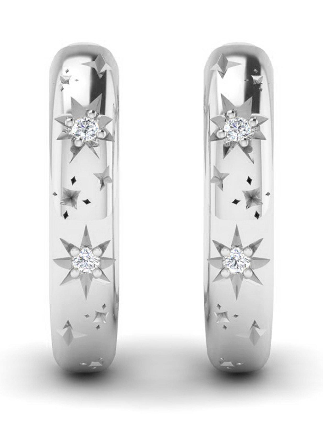 Image 1 of 2 of Kleora Kleora Starburst Crystal Detail Hoop Earrings - Silver
