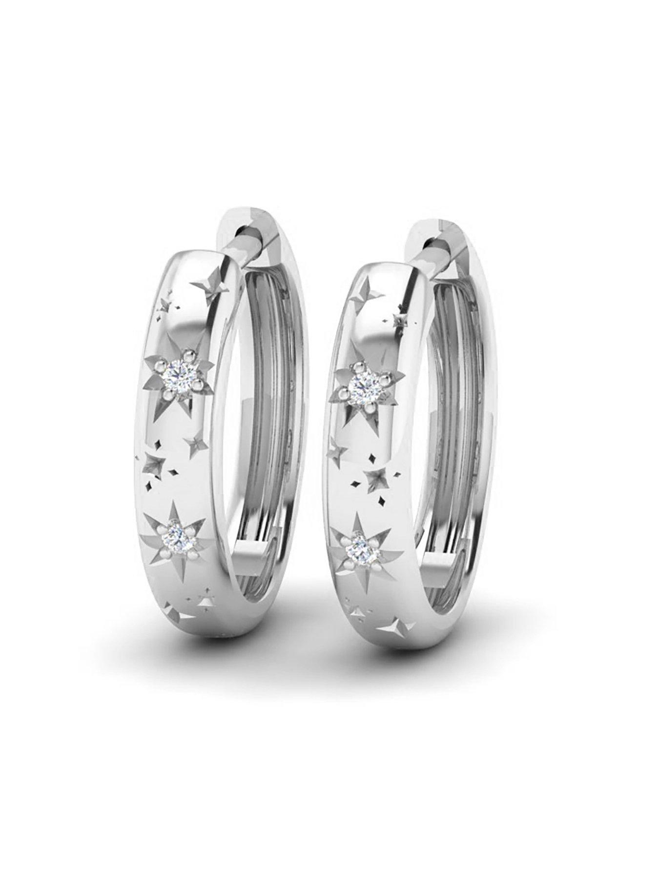 Image 2 of 2 of Kleora Kleora Starburst Crystal Detail Hoop Earrings - Silver