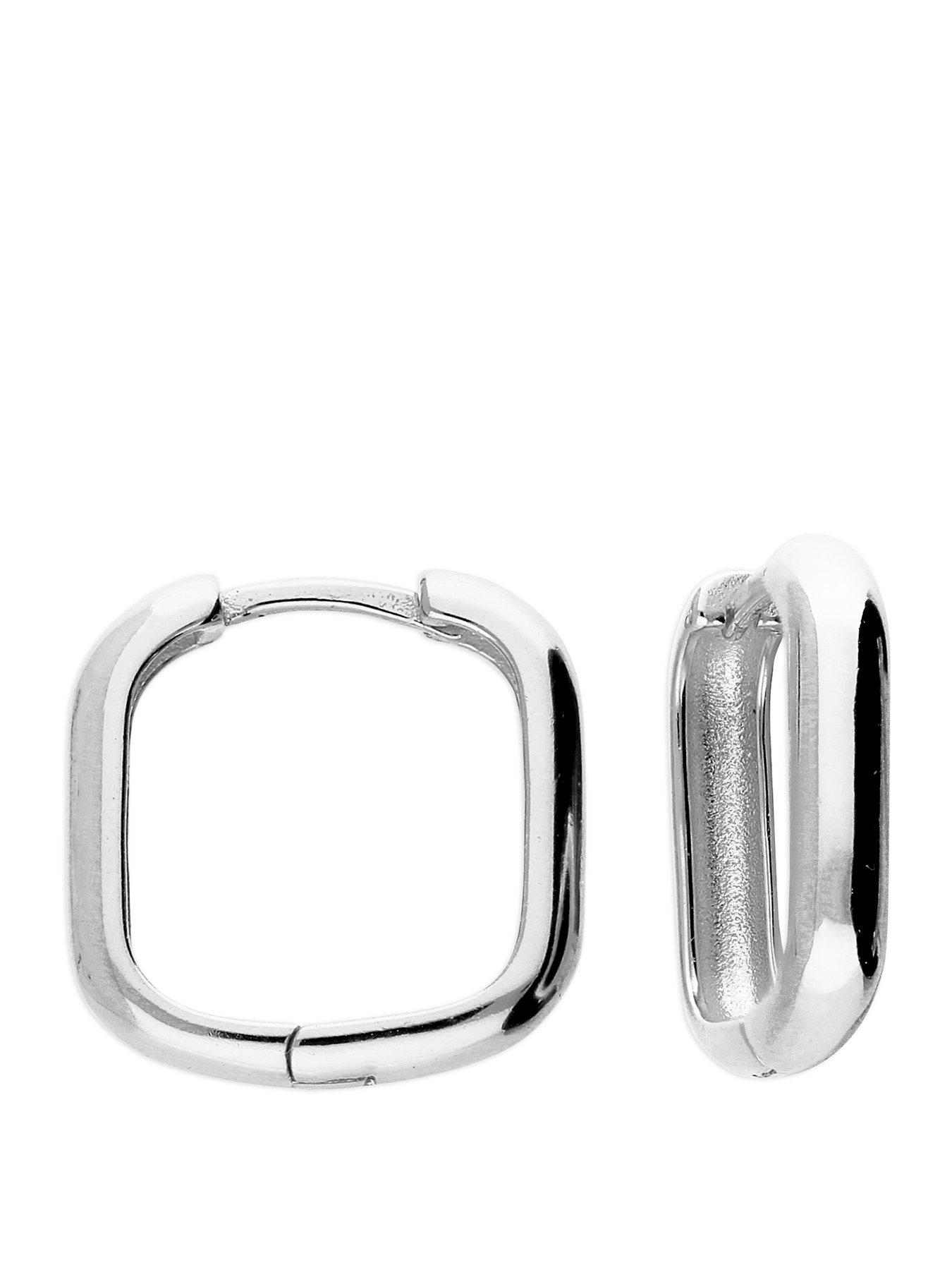 Image 1 of 1 of Ernest Jones Womens Rectangular Polished Chunky Hoop Earrings - Silver