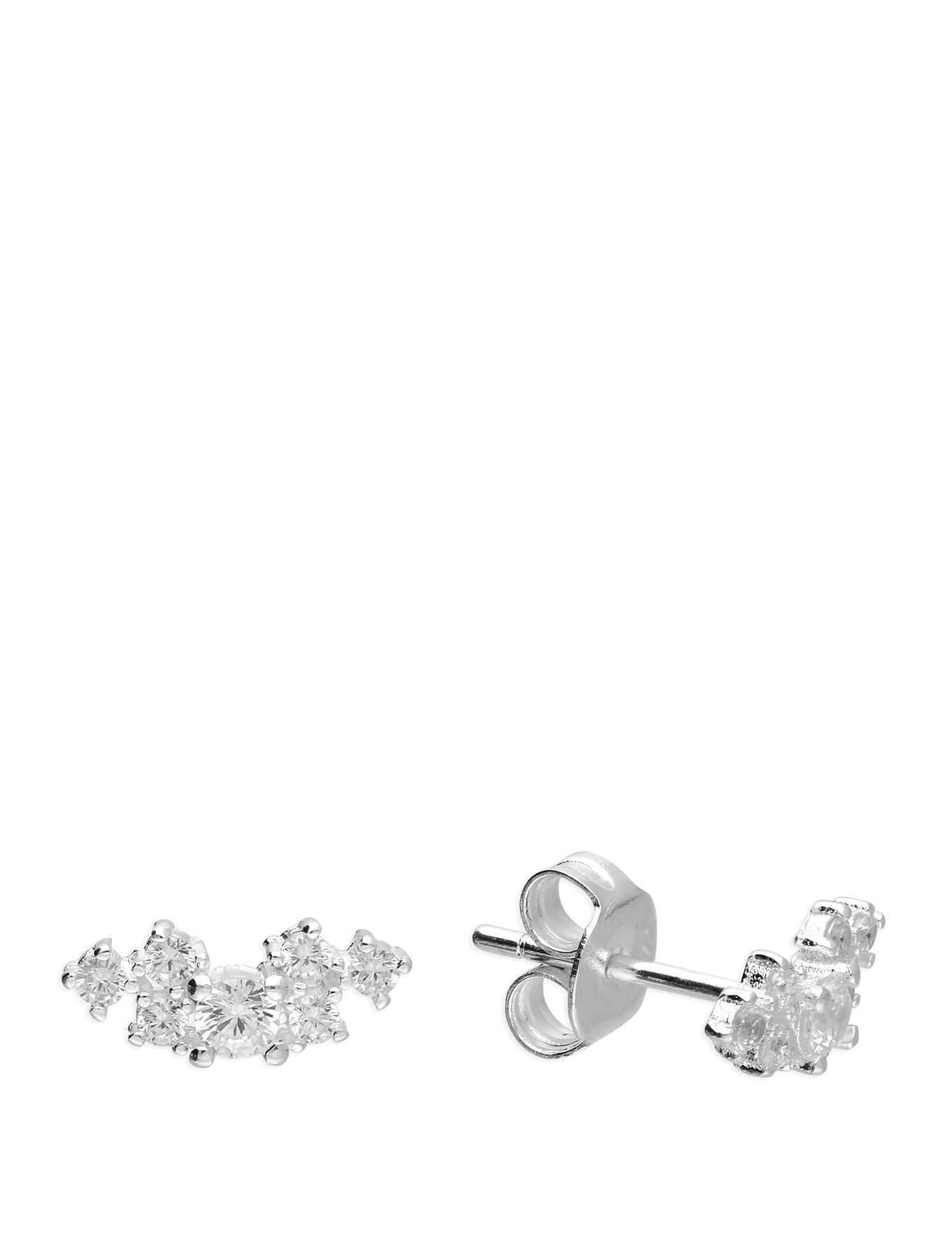 Image 1 of 1 of Ernest Jones Womens Curved Scattered Cubic Zirconia Stud Earrings - Sterling Silver