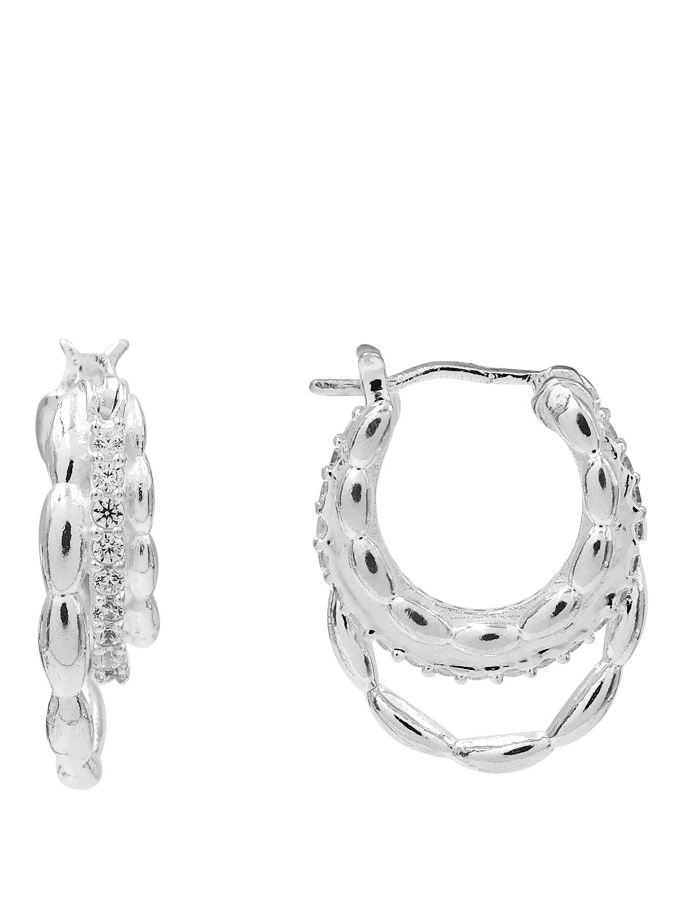 Image 1 of 4 of The Edit Womens Triple Hoop Cubic Zirconia Hoop Earrings - Silver