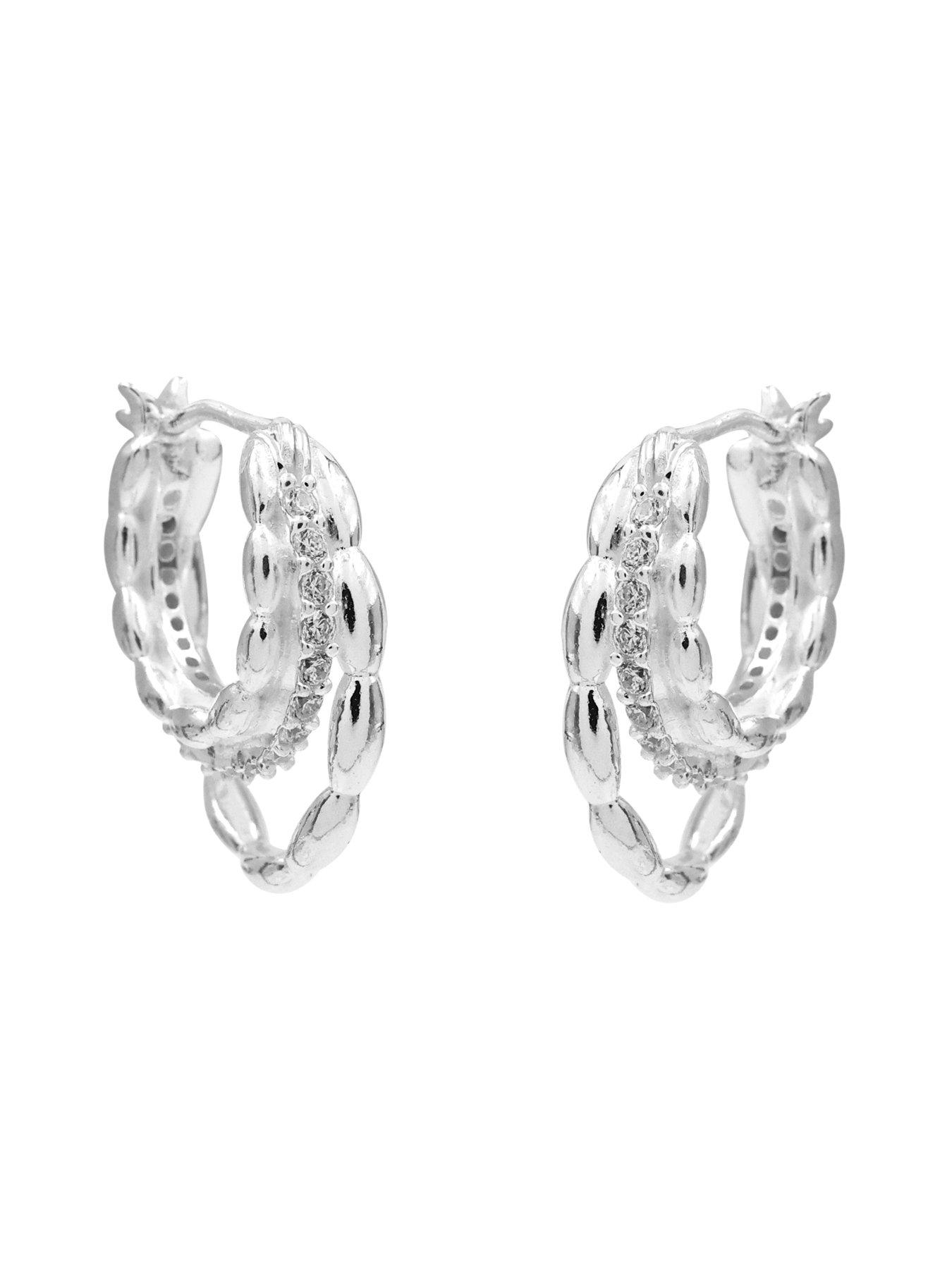 Image 2 of 4 of The Edit Womens Triple Hoop Cubic Zirconia Hoop Earrings - Silver