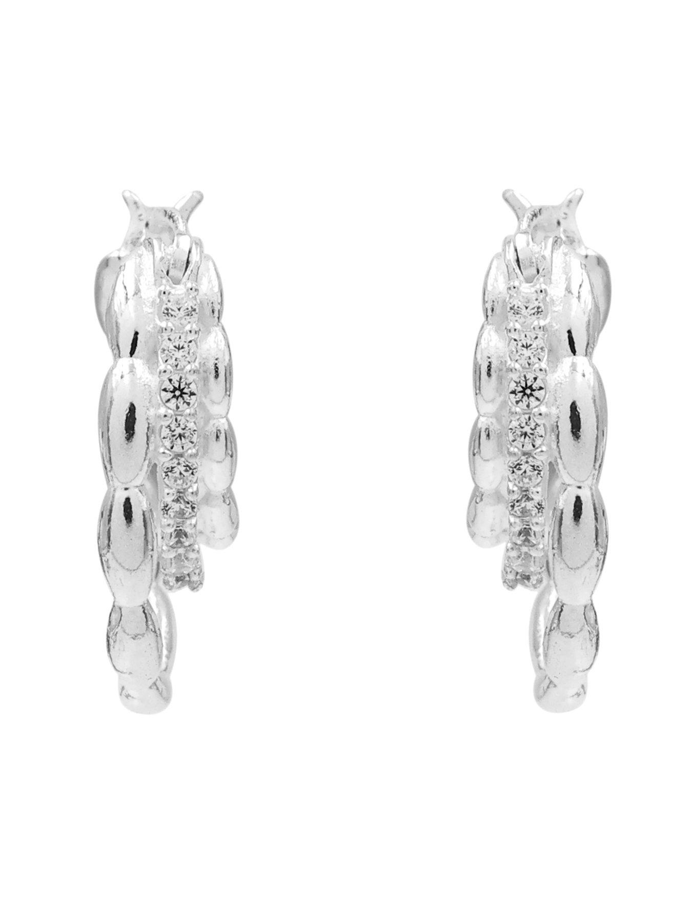 Image 3 of 4 of The Edit Womens Triple Hoop Cubic Zirconia Hoop Earrings - Silver
