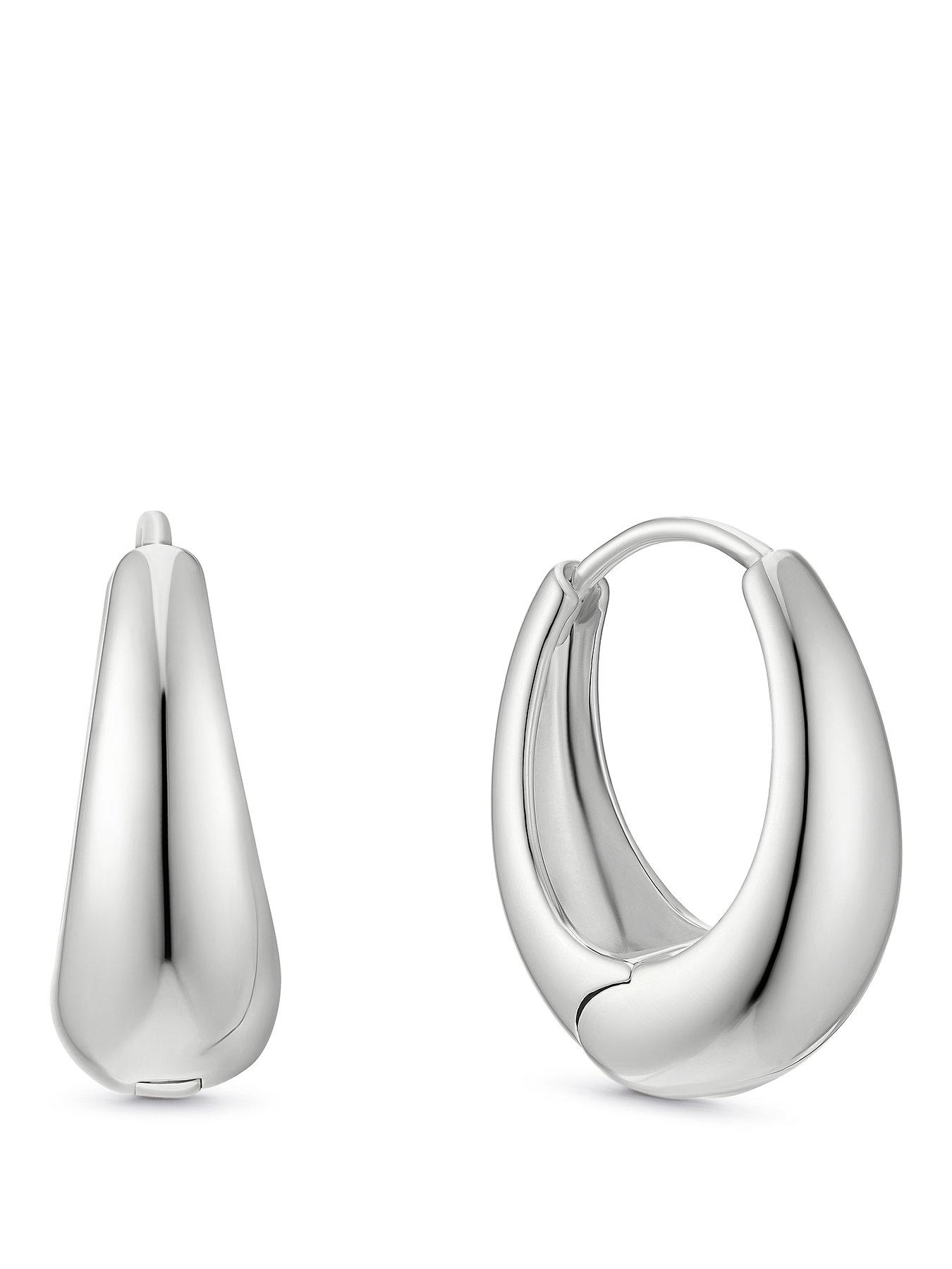 Image 1 of 2 of Ernest Jones Sterling Silver Oval Shaped Graduated Hoop Earrings - Silver