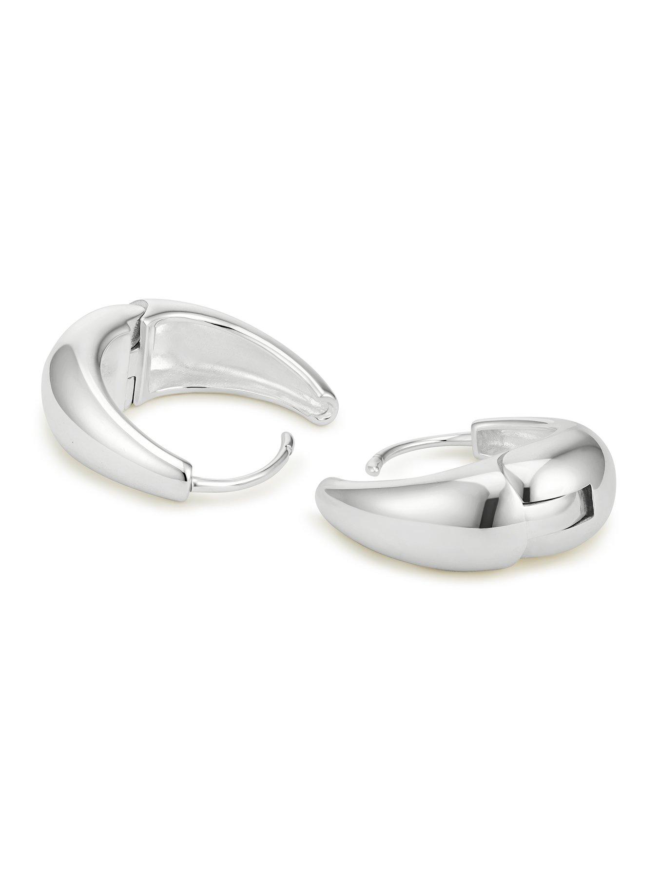 Image 2 of 2 of Ernest Jones Sterling Silver Oval Shaped Graduated Hoop Earrings - Silver