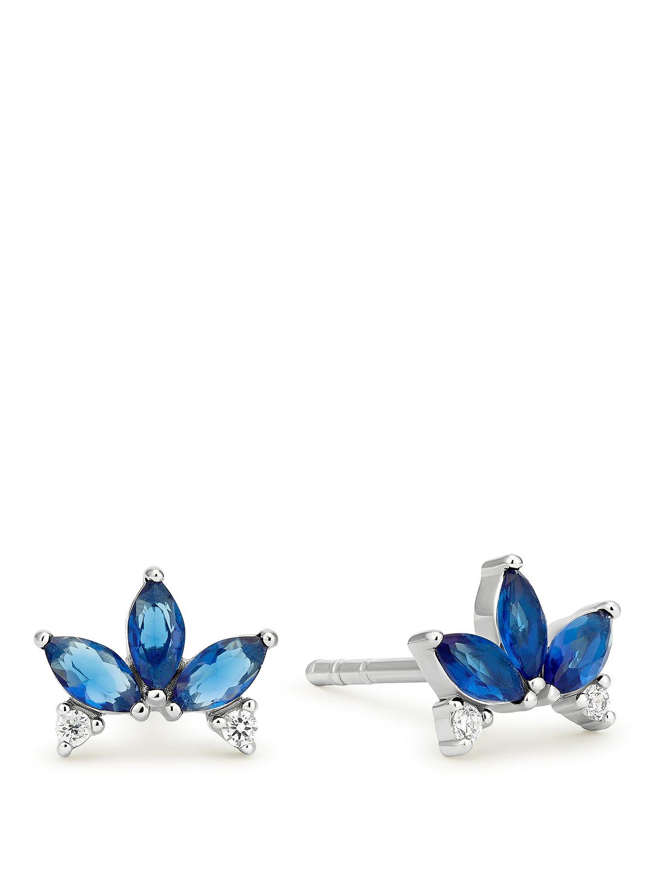 Image 1 of 2 of Ernest Jones Womens Created Sapphire Cubic Zirconia Floral Stud Earrings - Silver