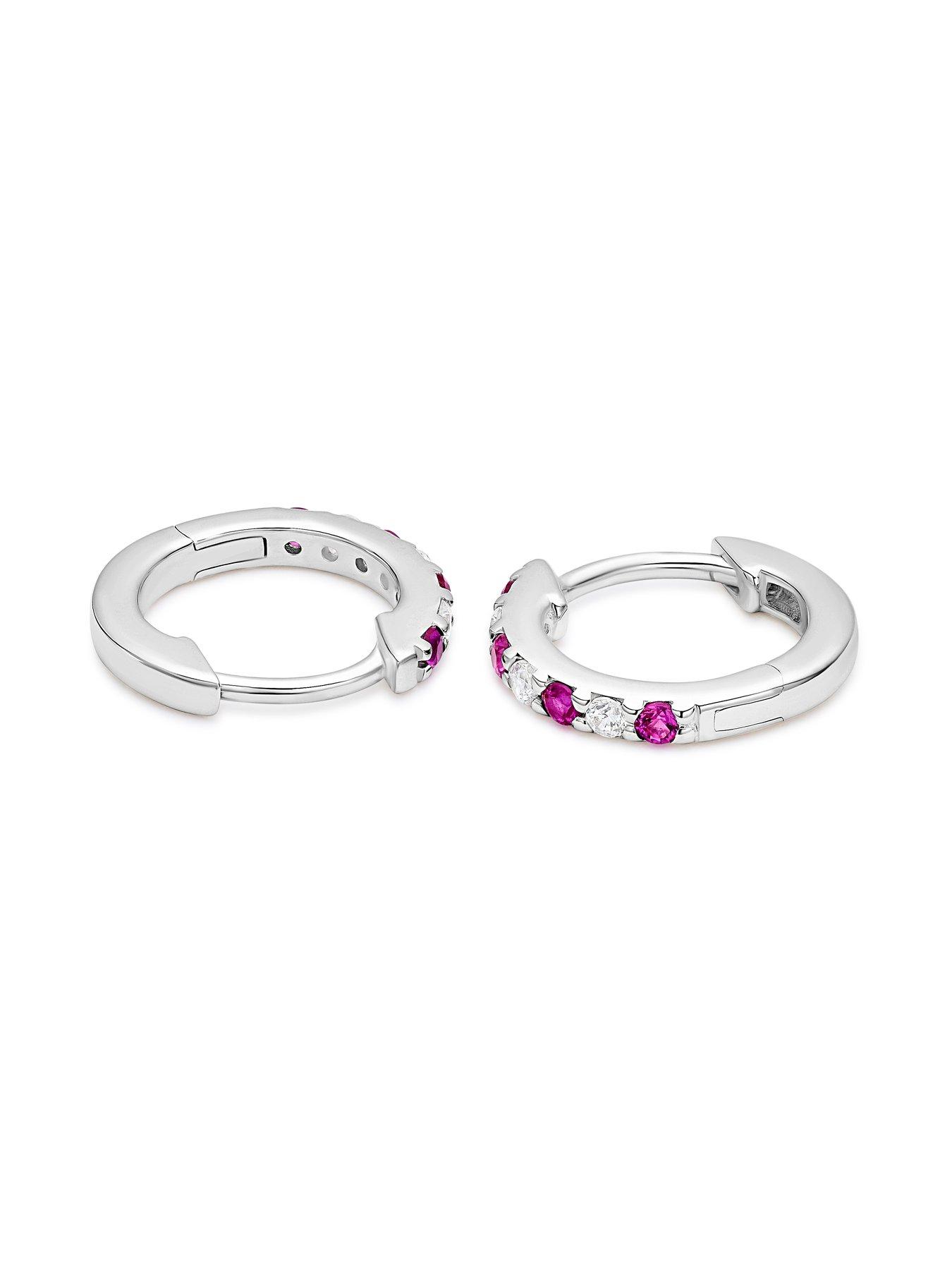 Image 2 of 2 of H. Samuel Womens Sterling Silver Created Ruby &amp; Cubic Zirconia Huggie Earrings - Silver