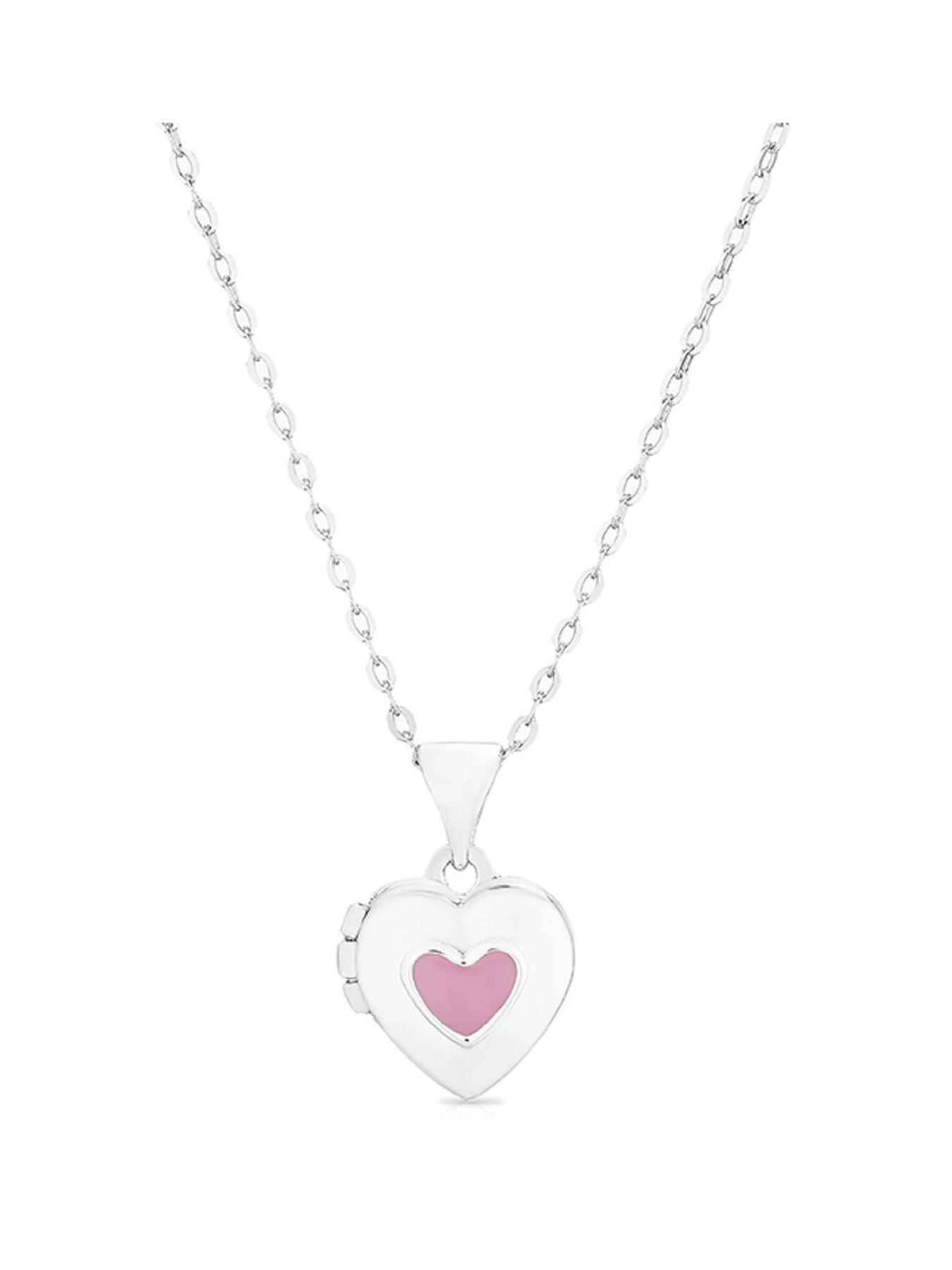 Image 1 of 3 of H. Samuel Girls Pink Enamel Heart Locket Necklace - Silver