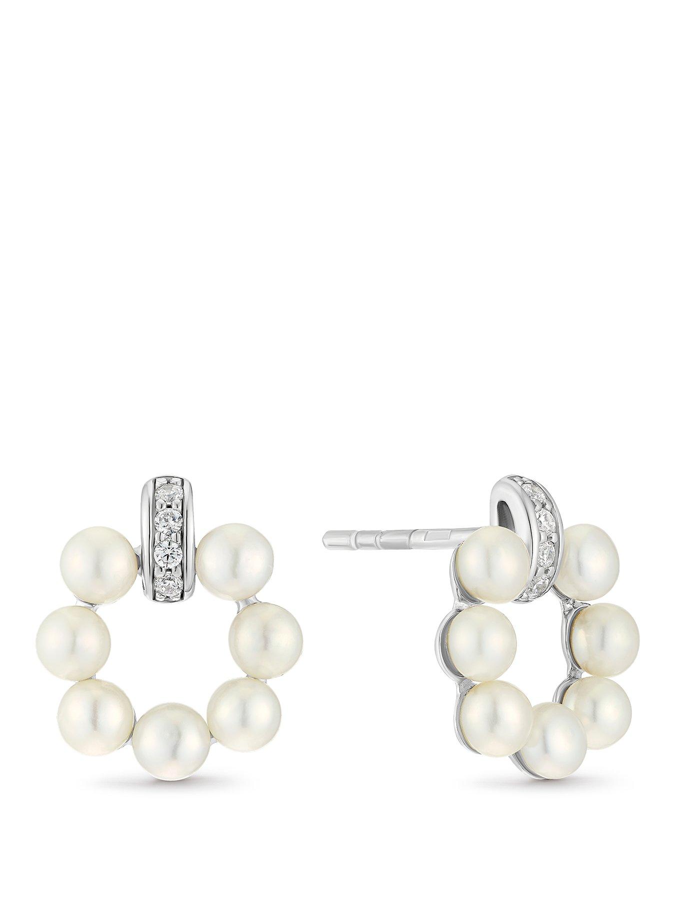 Image 1 of 2 of Ernest Jones Womens Circle Pearl Cubic Zirconia Stud Earrings - Silver