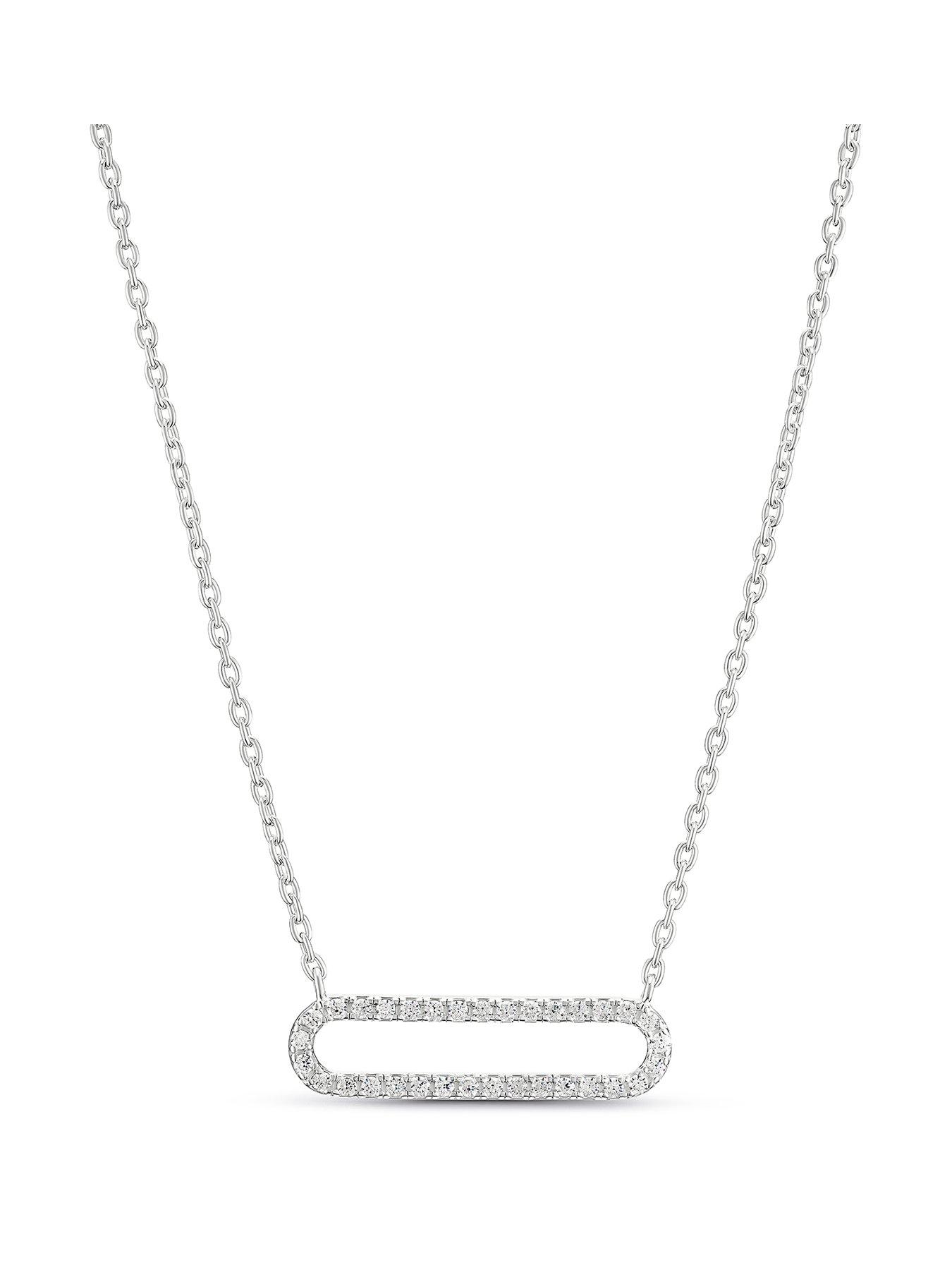 Image 1 of 3 of Ernest Jones Womens Cubic Zirconia Link Pendant Necklace - Silver