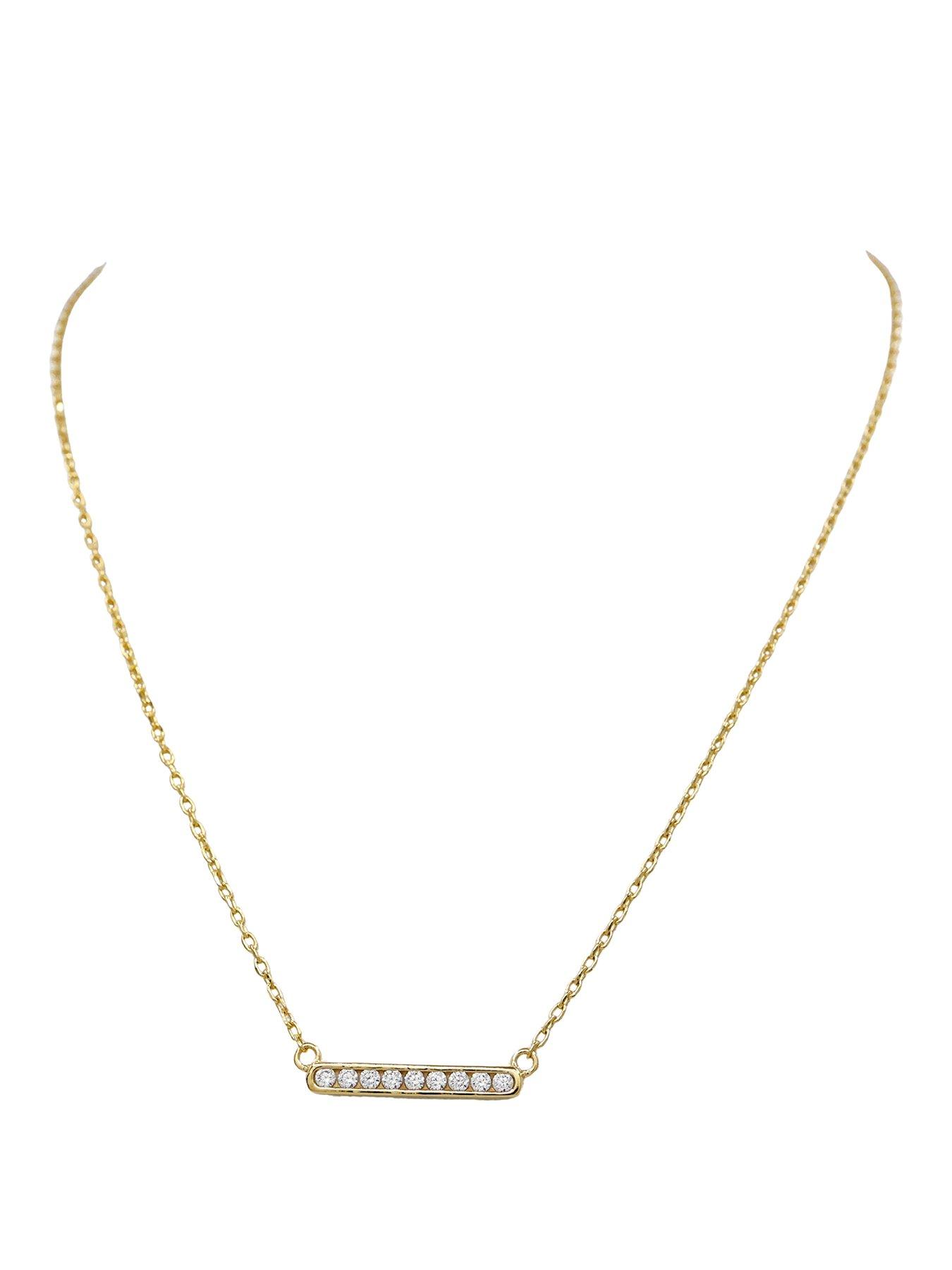 Image 1 of 3 of The Edit HS Edit by HSamuel T-Bar 18ct Yellow Gold Plated Sterling Silver & Cubic Zirconia Accent Bar Necklace