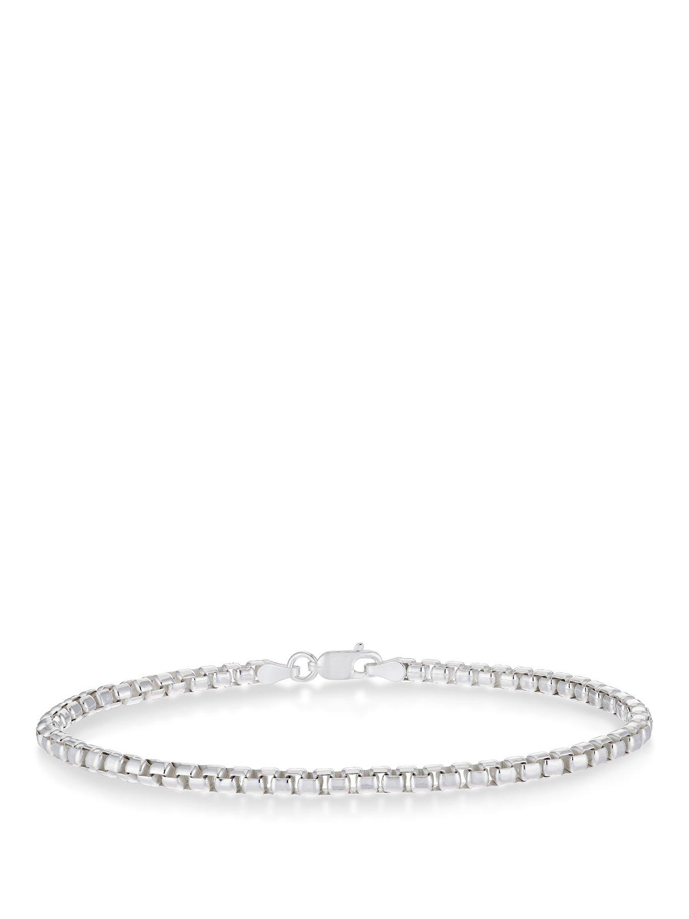 Image 1 of 3 of Ernest Jones Mens Sterling Silver Box Chain 8 Inch Bracelet - Silver