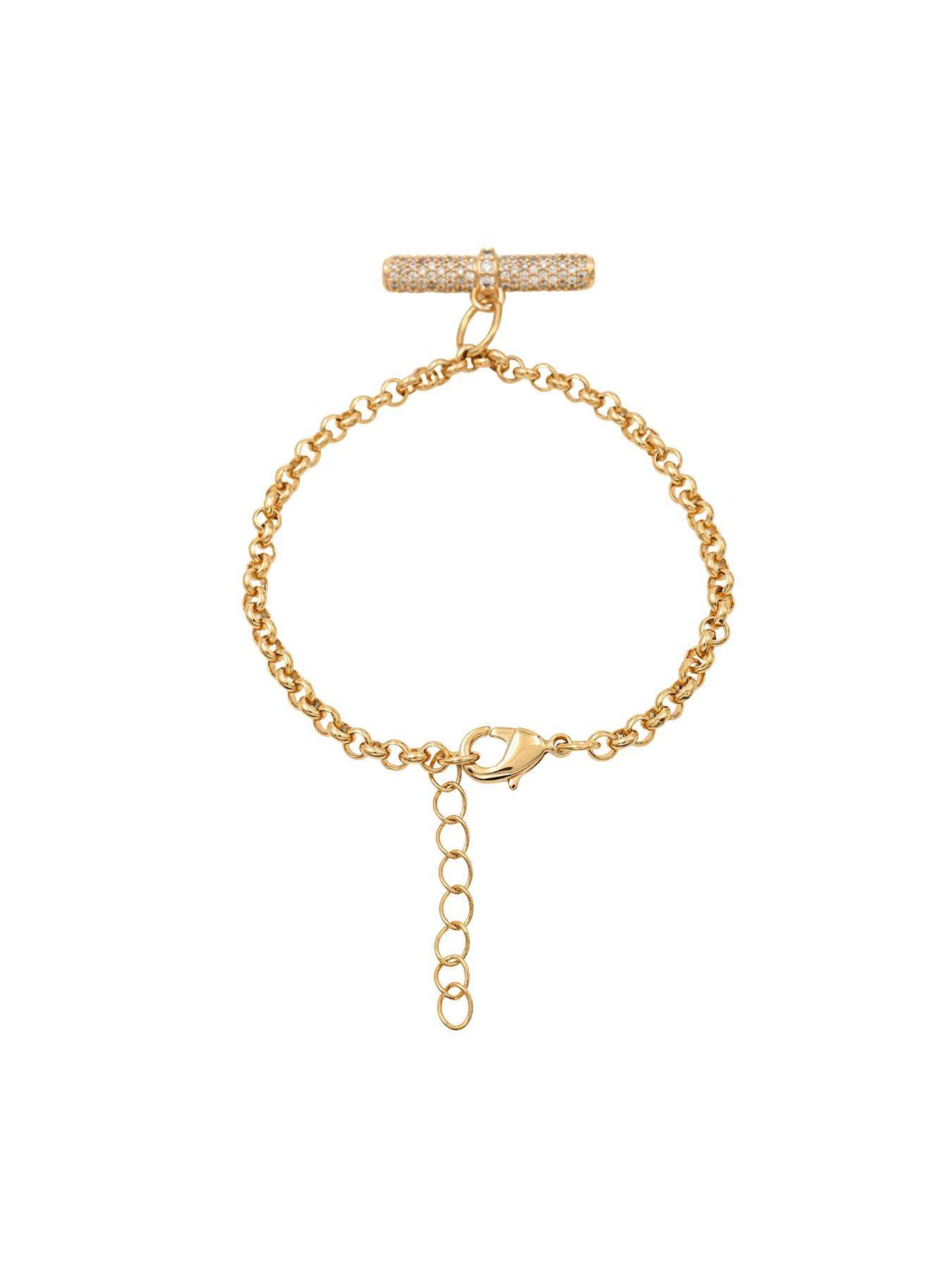 Image 2 of 2 of The Edit Womens T-Bar Pav&eacute; Cubic Zirconia Gold Plated Bracelet - Gold