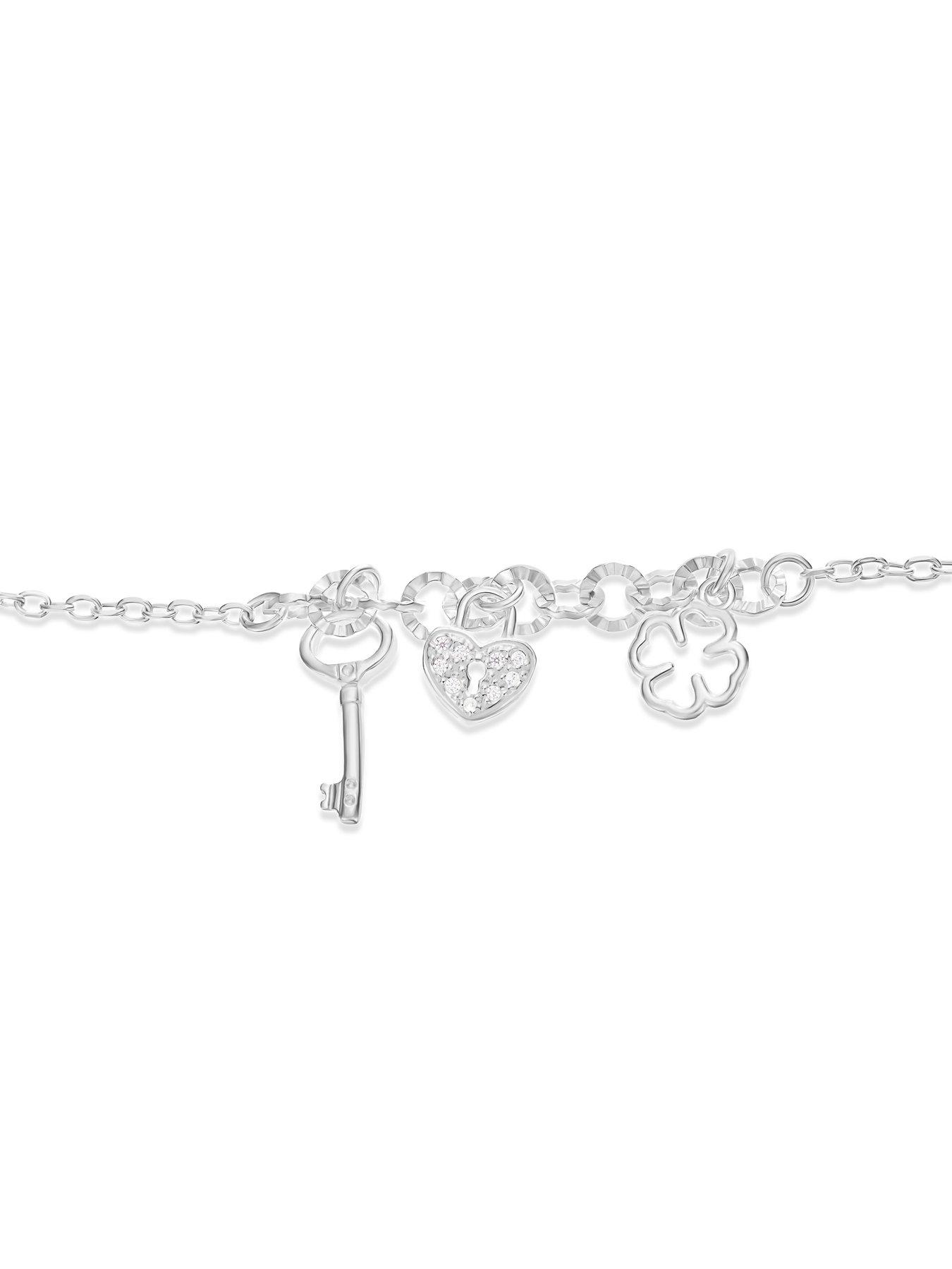 Image 2 of 3 of H. Samuel Clover Key Cubic Zirconia Heart Charm Bracelet - Silver