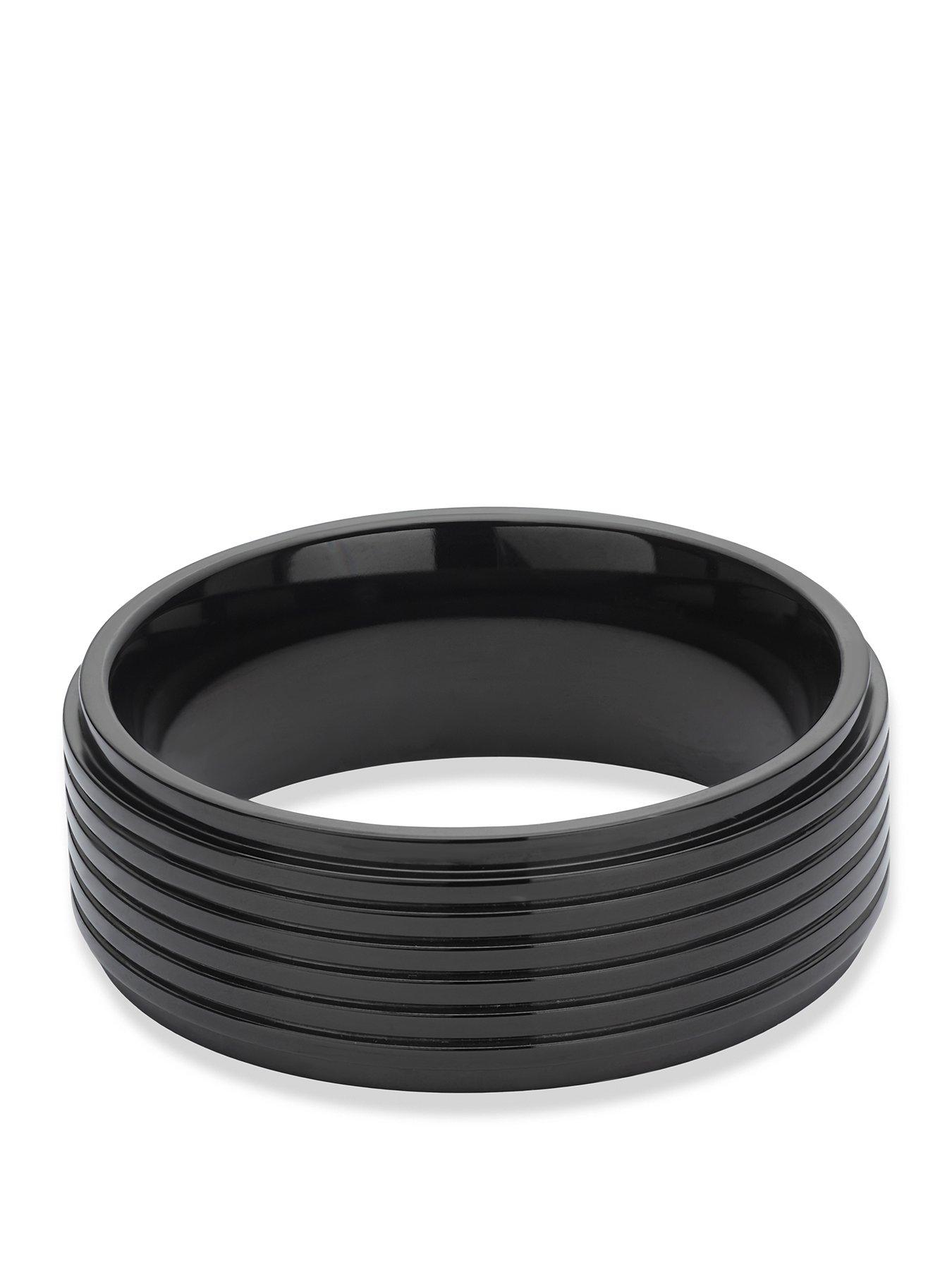 Image 1 of 3 of Ernest Jones Mens Grooved 8mm Black IP Titanium Ring - Black