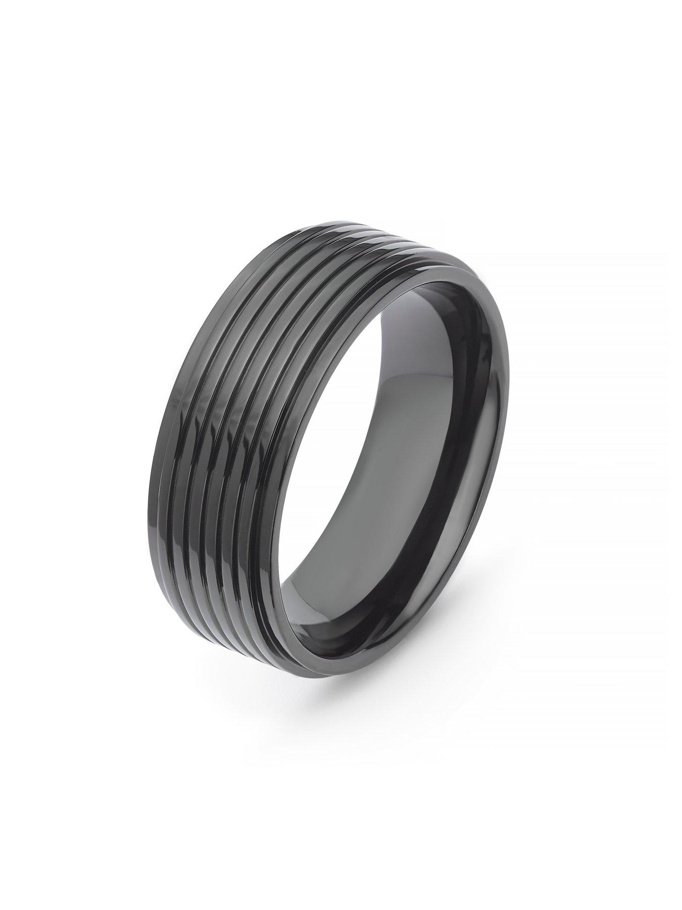Image 2 of 3 of Ernest Jones Mens Grooved 8mm Black IP Titanium Ring - Black