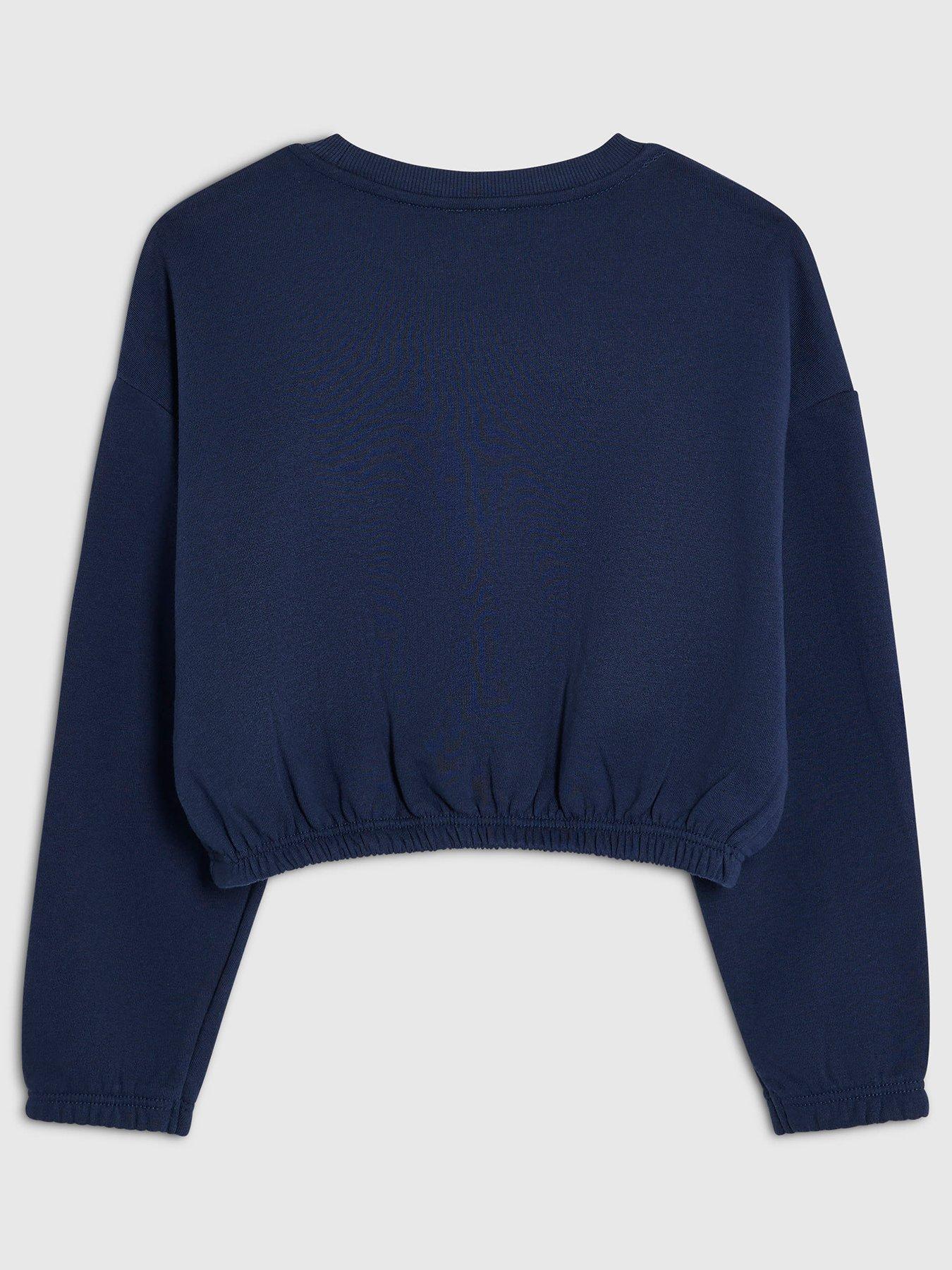 Image 2 of 4 of River Island Girls Iconic Cherry Cinch Graphic Sweatshirt - Navy