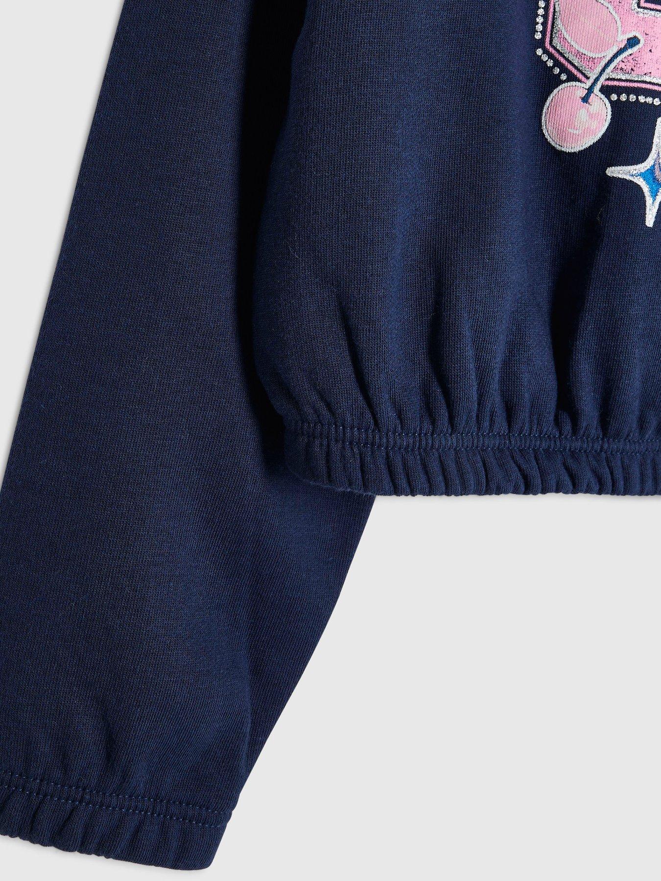 Image 3 of 4 of River Island Girls Iconic Cherry Cinch Graphic Sweatshirt - Navy