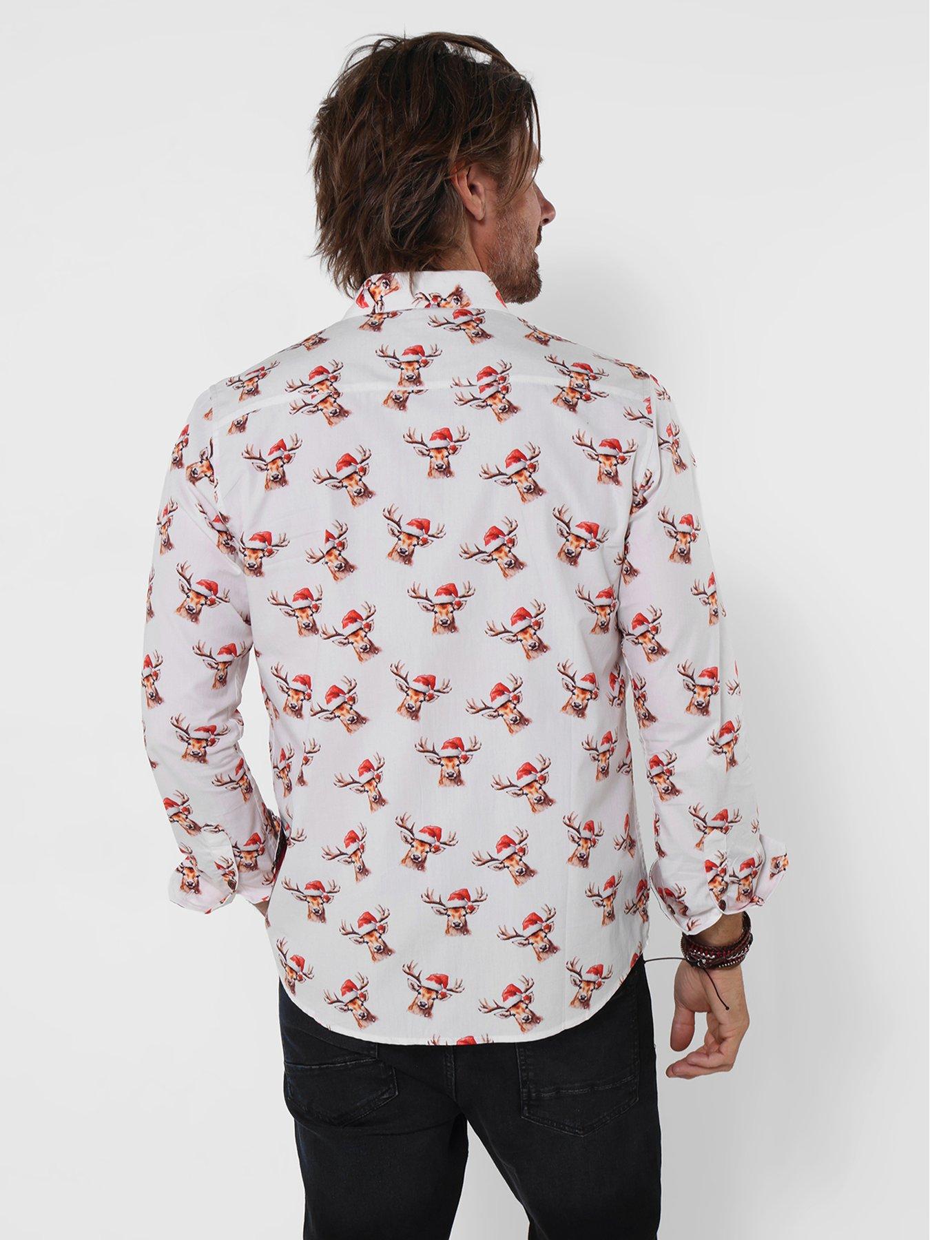 Image 2 of 5 of Joe Browns Mens Christmas Stag Print Contrast Cuff Long Sleeve Shirt - White