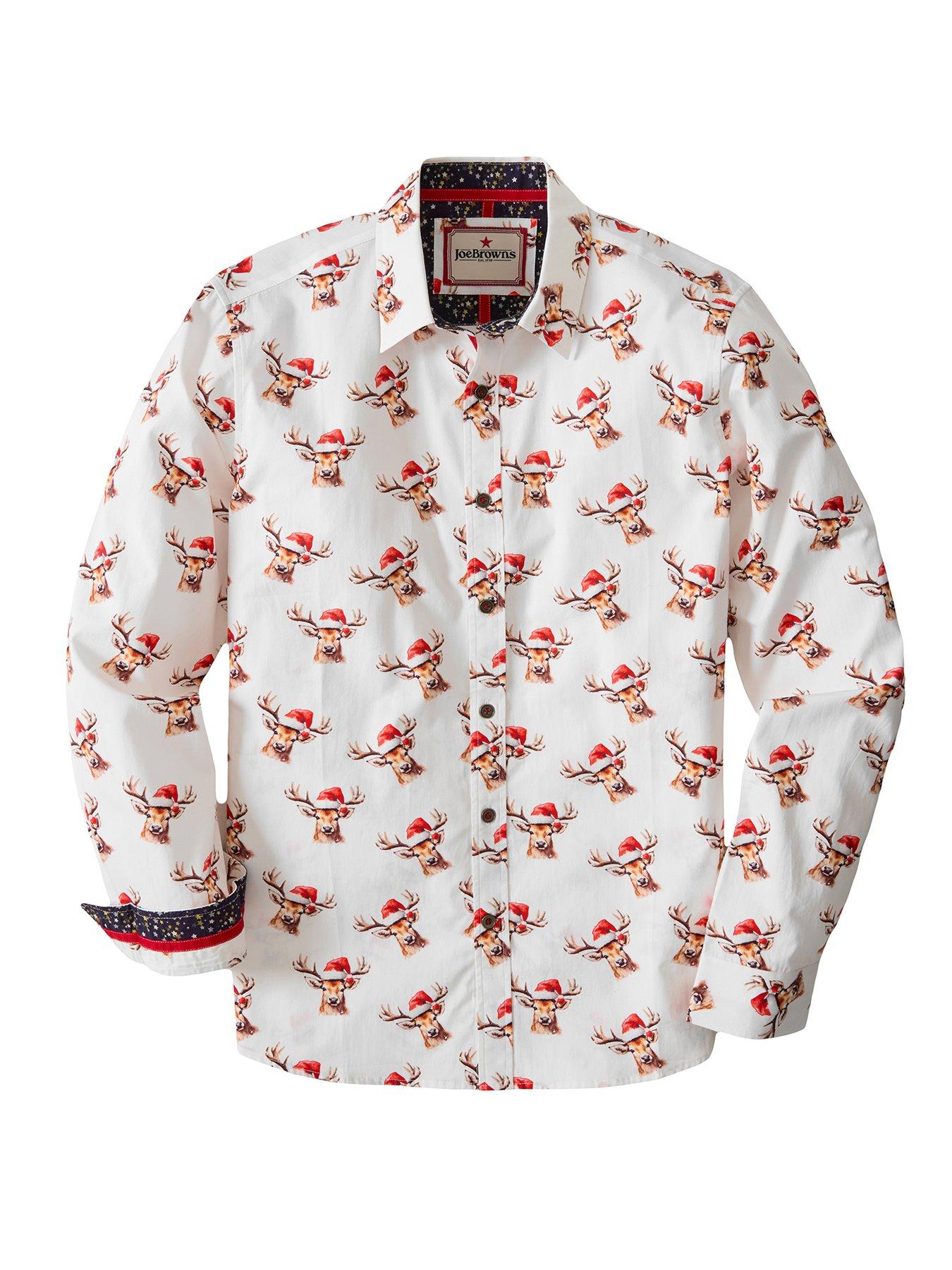 Image 5 of 5 of Joe Browns Mens Christmas Stag Print Contrast Cuff Long Sleeve Shirt - White