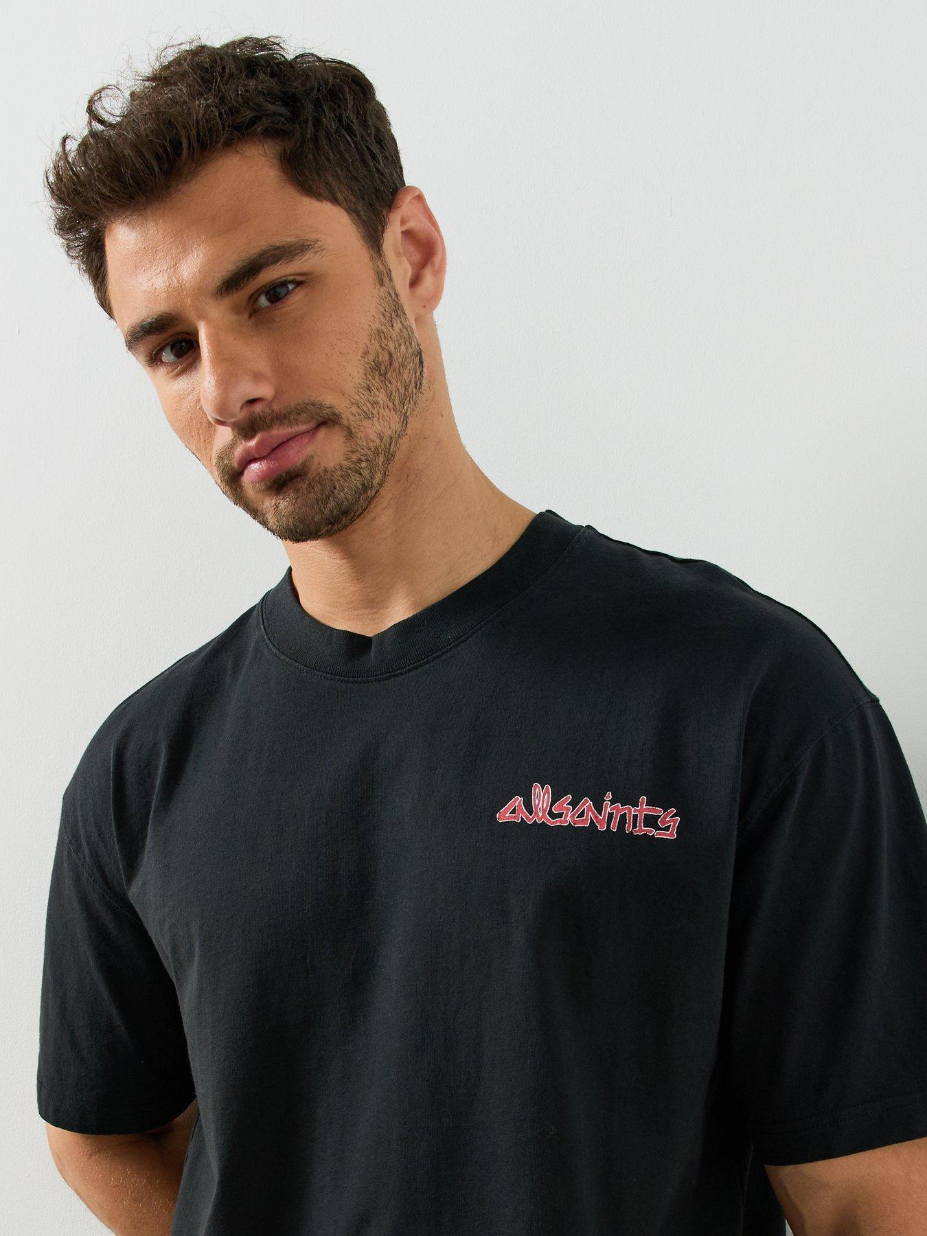 Image 4 of 5 of AllSaints Mens Stanza Relaxed Fit Graphic T-Shirt - Black