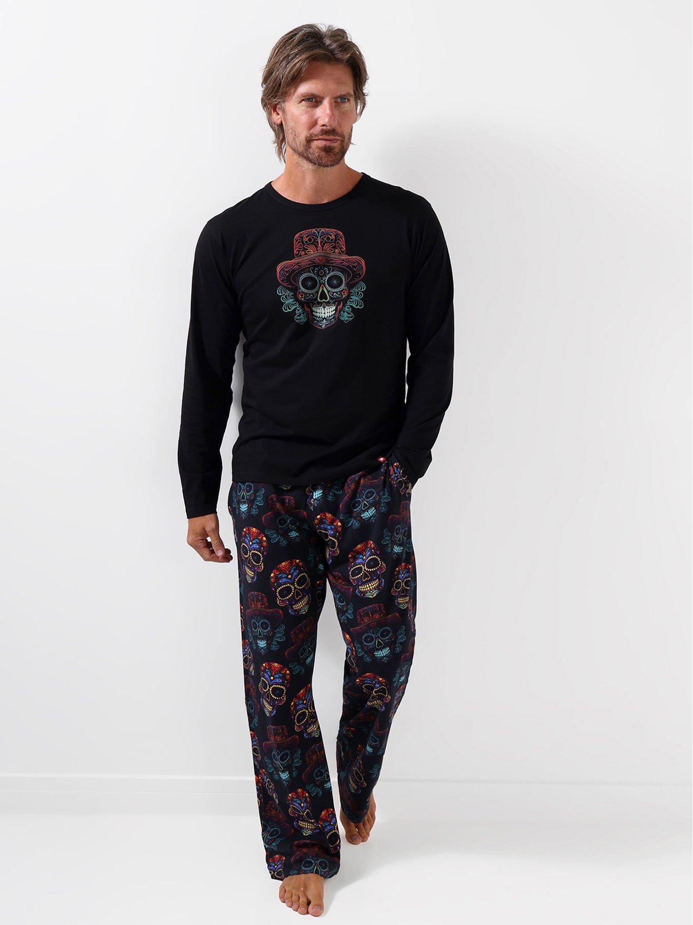 Image 1 of 7 of Joe Browns Mens Sugar Skull Graphic Cotton Pyjamas - Black