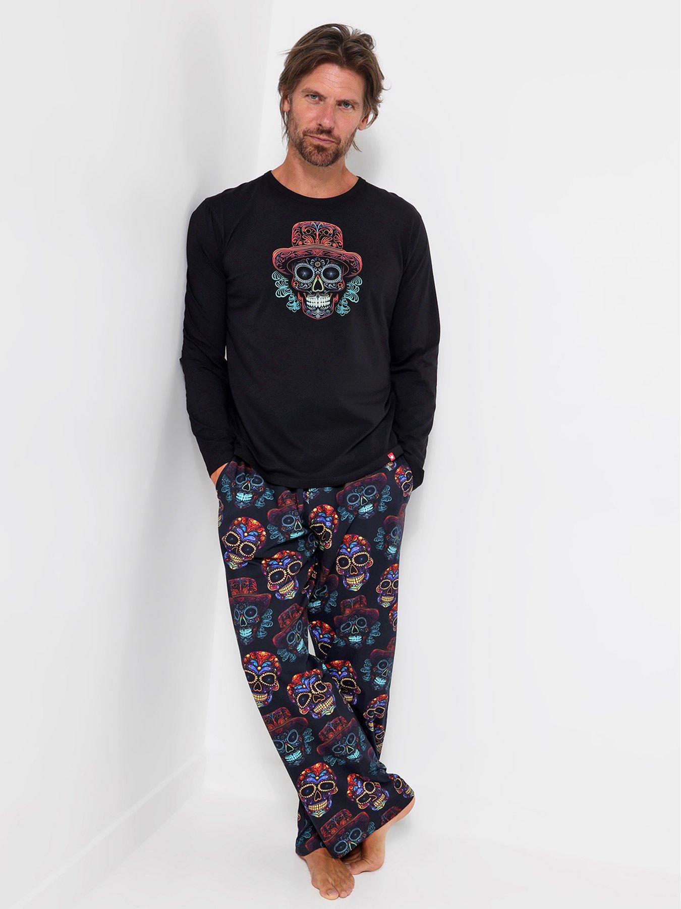 Image 3 of 7 of Joe Browns Mens Sugar Skull Graphic Cotton Pyjamas - Black