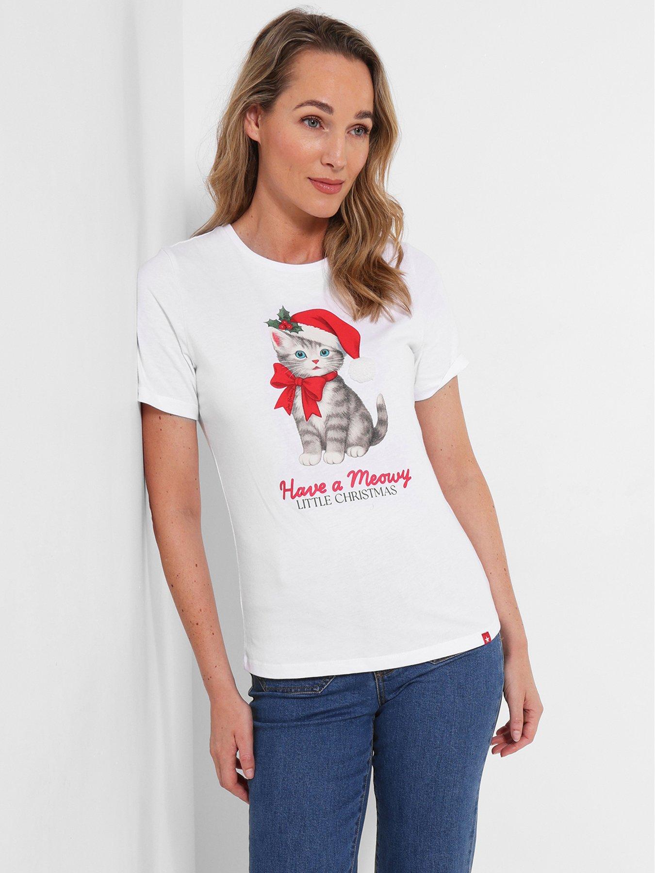 Image 4 of 5 of Joe Browns Womens Christmas Cat Graphic T-Shirt- White