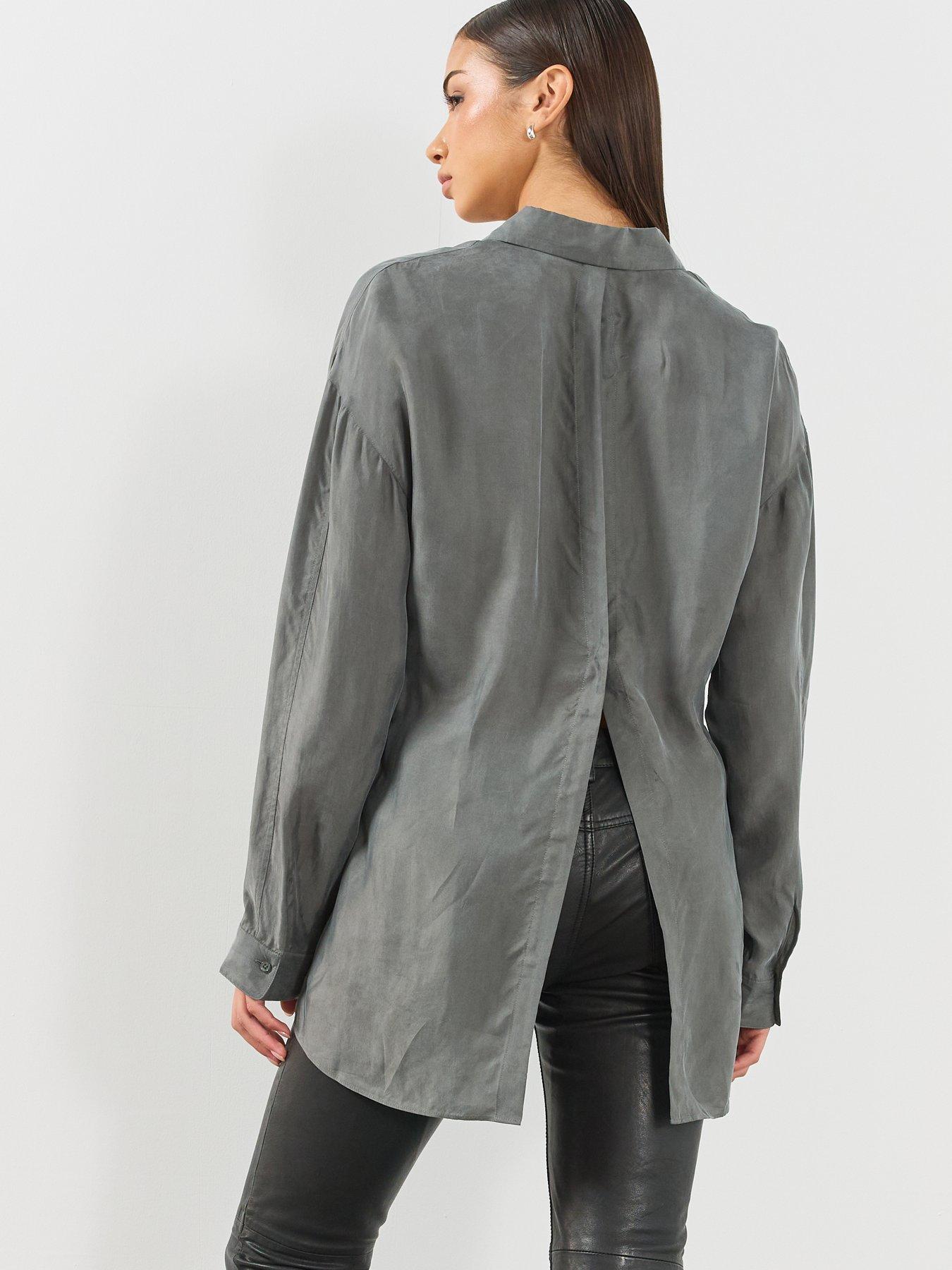 Image 2 of 6 of AllSaints Womens Ilana Tie Waist Longsleeve Shirt - Grey