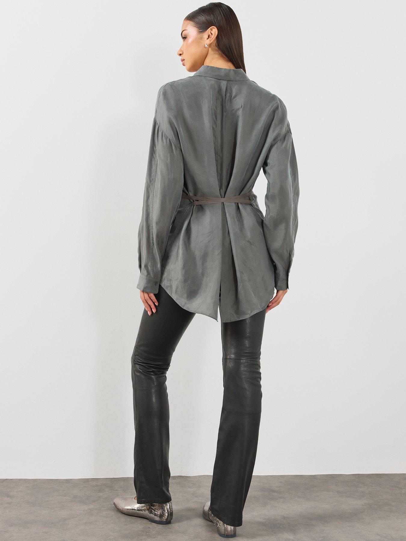 Image 4 of 6 of AllSaints Womens Ilana Tie Waist Longsleeve Shirt - Grey