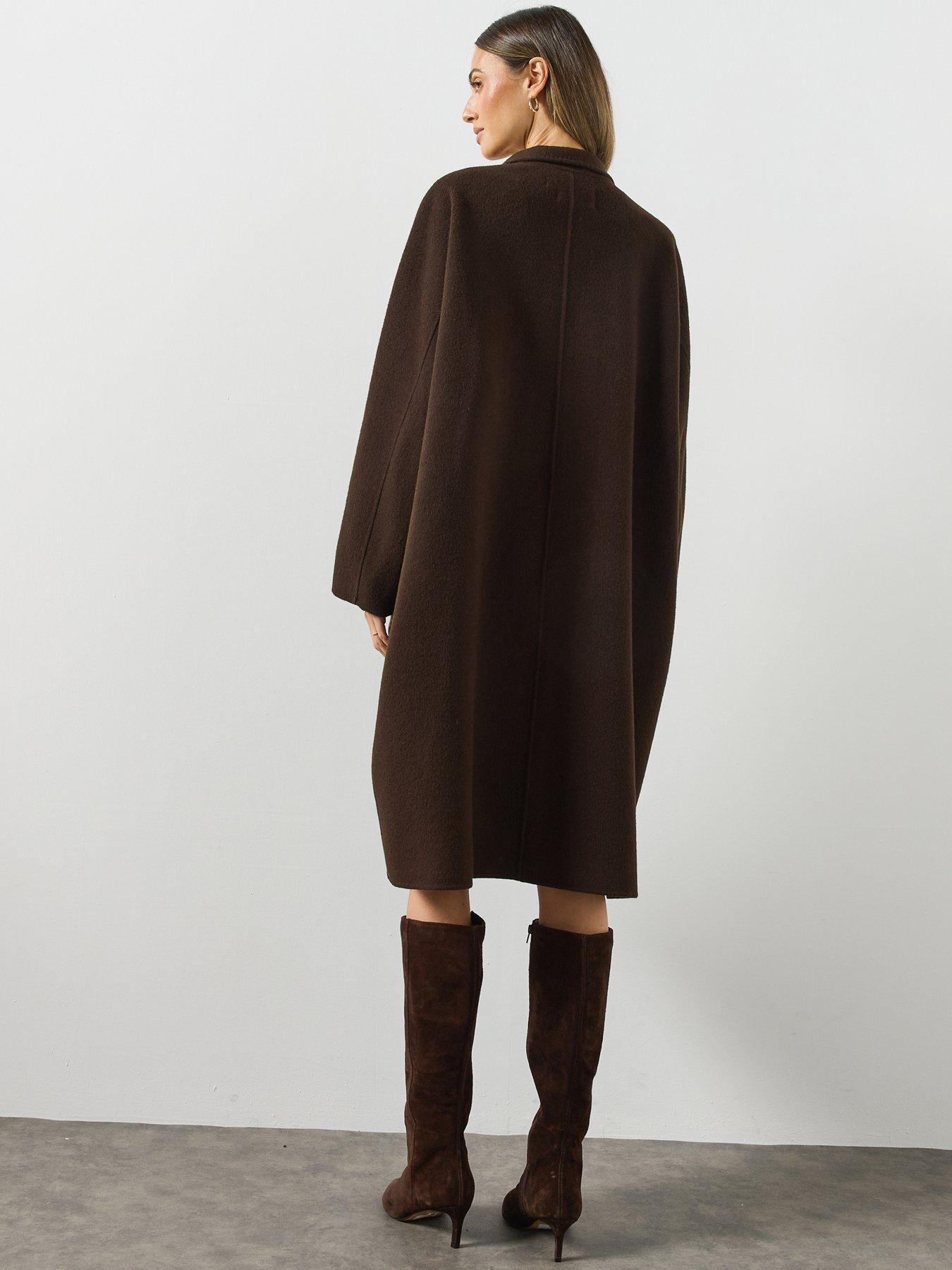 Image 2 of 6 of AllSaints Womens Effie Loose Fit Wool Blend Coat - Brown