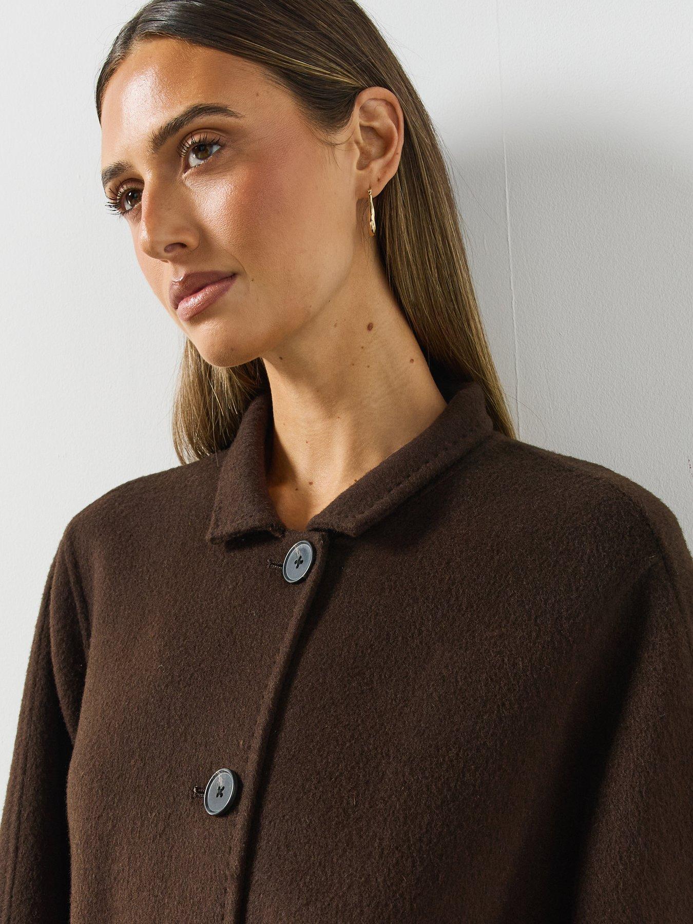 Image 4 of 6 of AllSaints Womens Effie Loose Fit Wool Blend Coat - Brown
